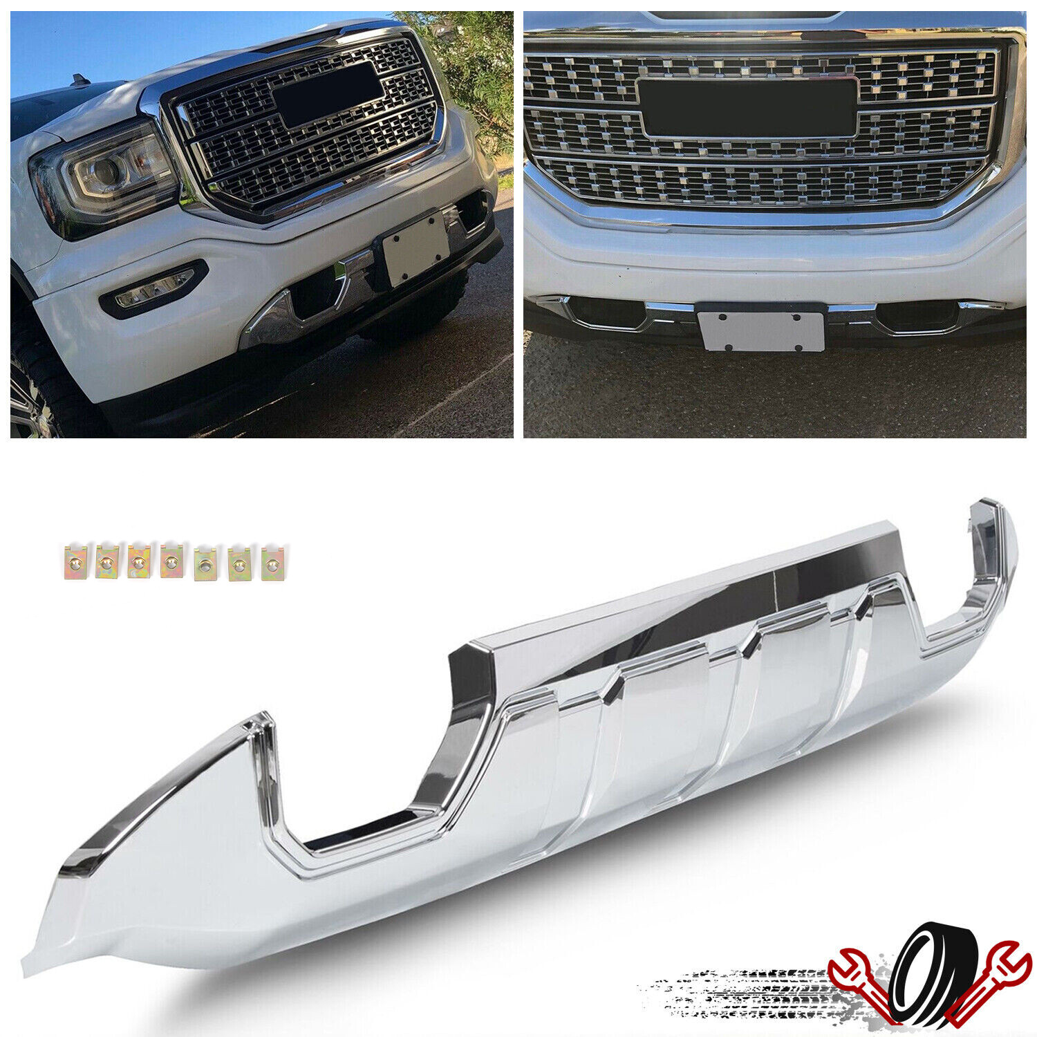 Fits 2016-2019 GMC Sierra 1500 Front Bumper Skid Plate Valance Protective Chrome Fits 2016-2019 GMC Sierra 1500 Front Bumper Skid Plate Valance Protective Chrome