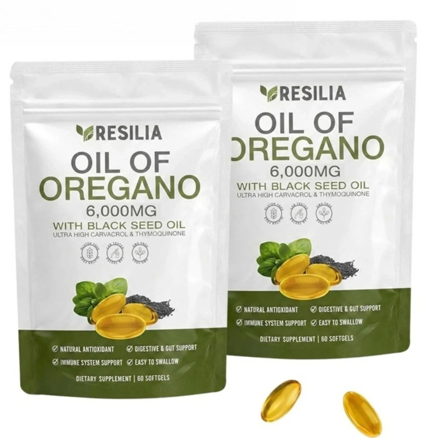 2 PACK Resilia Oil of Oregano 6000mg with Black Seed Oil Softgels – 60 Capsules