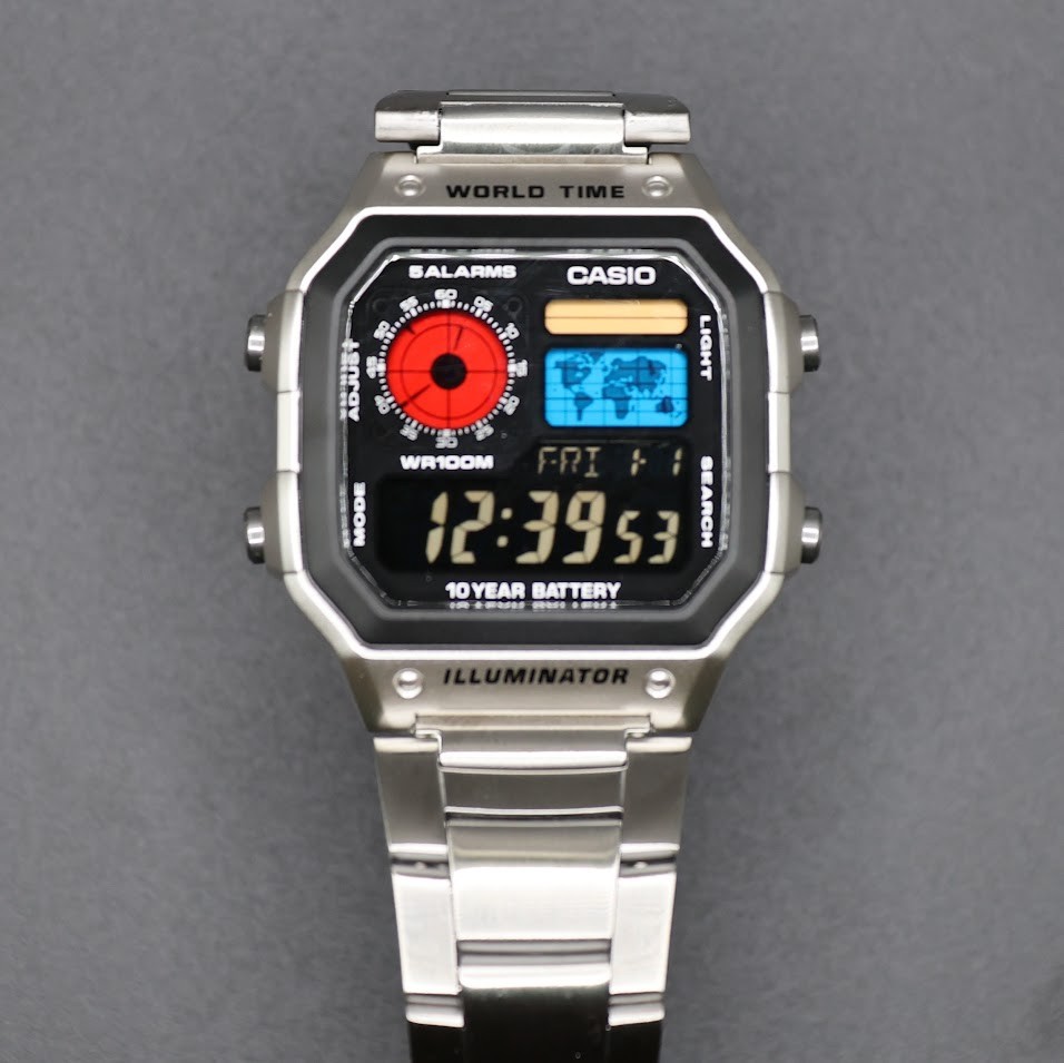 CASIO AE-1200WHD. Royale World Time Watch Mod. Negative Display - Hydromod