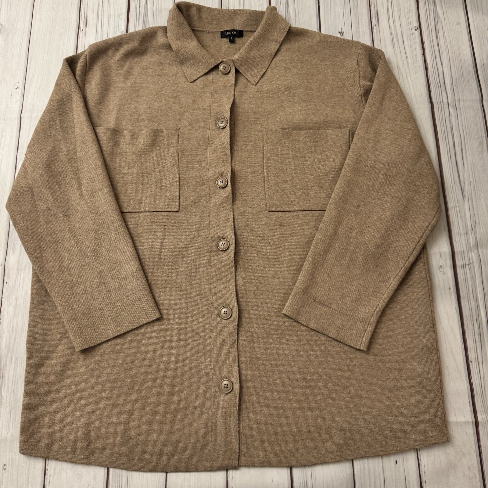 Quince Large Eco-Knit Milano Stitch Oversized Shirt Jacket Taupe Outerwear