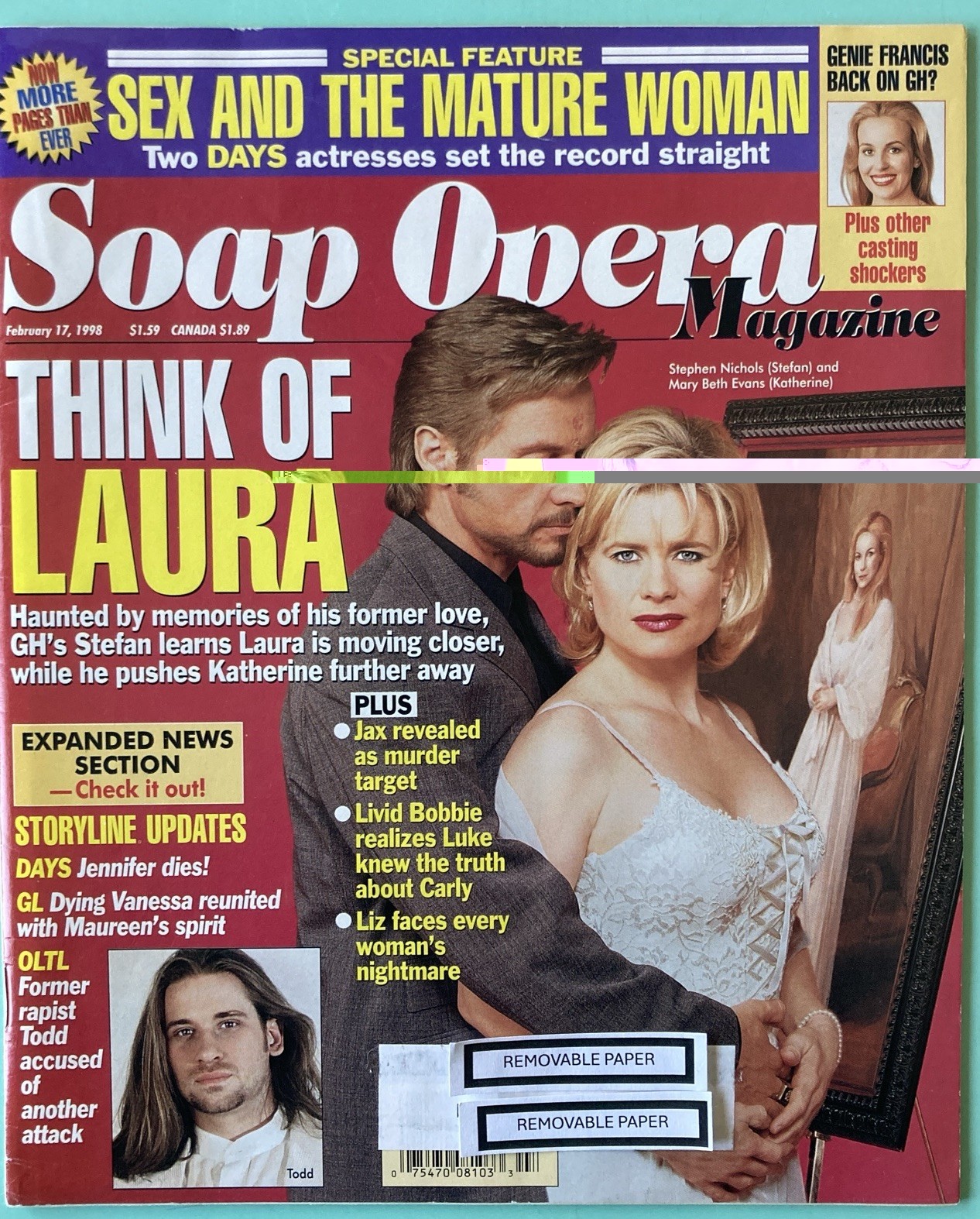Ellen Dolan Signed / Inscribed Inside Soap Opera Magazine February 17 1998 Label