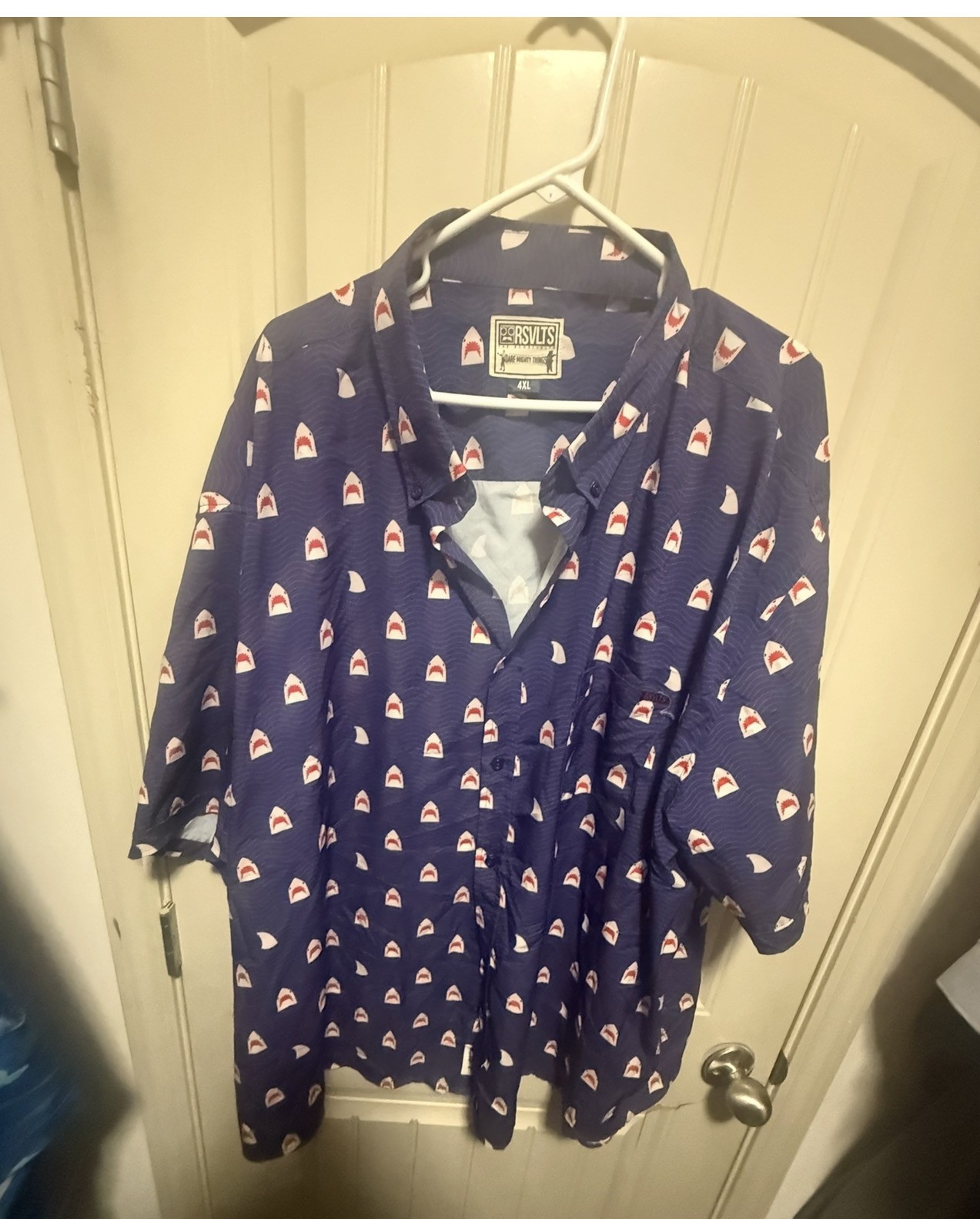 RSVLTS Mens 4XL Blue Chomp Shark Button Up Casual Shirt Kunuflex 