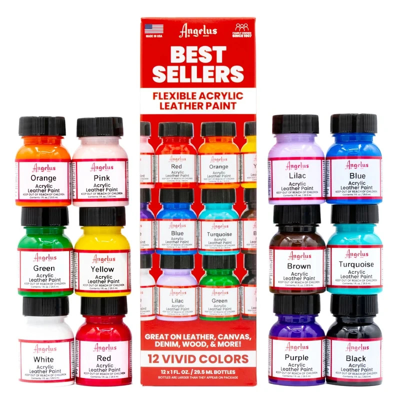 Angelus Acrylic Leather Paint Best Sellers Kit (12 Colors / 1 oz) Angelus Acrylic Leather Paint Best Sellers Kit (12 Colors / 1 oz)