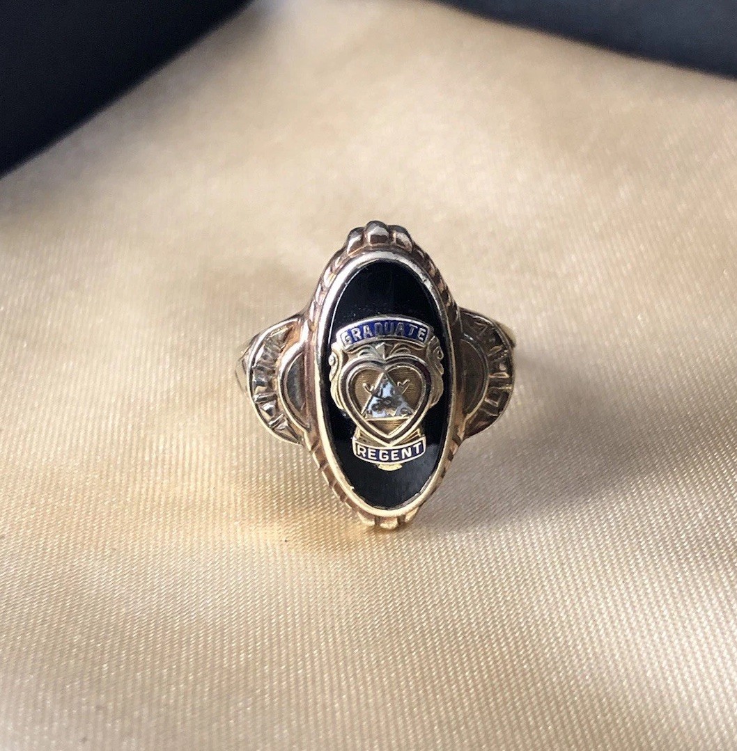 Vintage 10K Gold Black Onyx Past Regent Women of the Moose Ring Morgans Size 5.5
