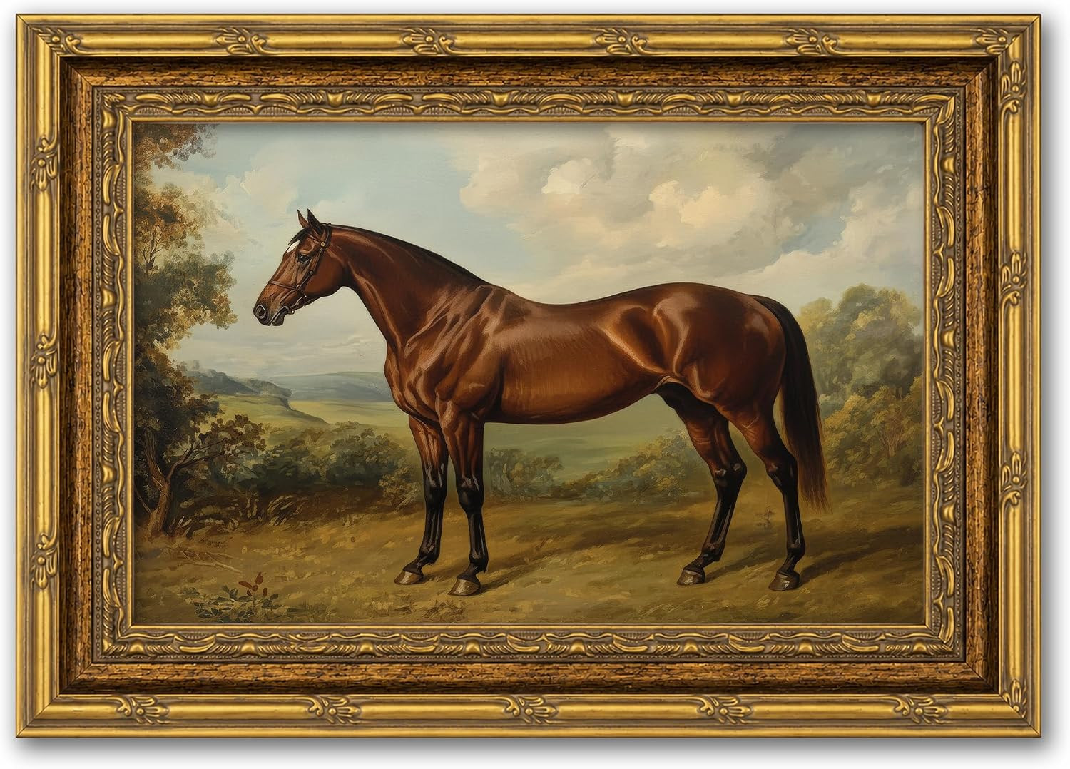 Vintage Gold Frame Horse Wall Art Classical Photo Frame Brown Horse Canvas Pain Vintage Gold Frame Horse Wall Art Classical Photo Frame Brown Horse Canvas Pain