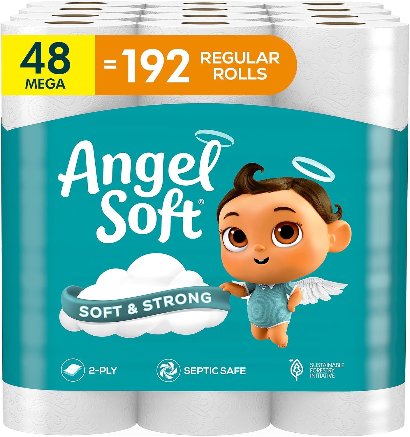 48 Mega Rolls Angel Soft Toilet Paper Soft and Strong Toilet Tissue