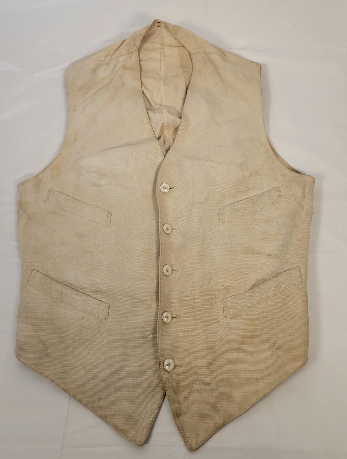 Antique 1890s-1910s White Cotton Canvas 5-Button Work Waistcoat Vest 4 Pocket...