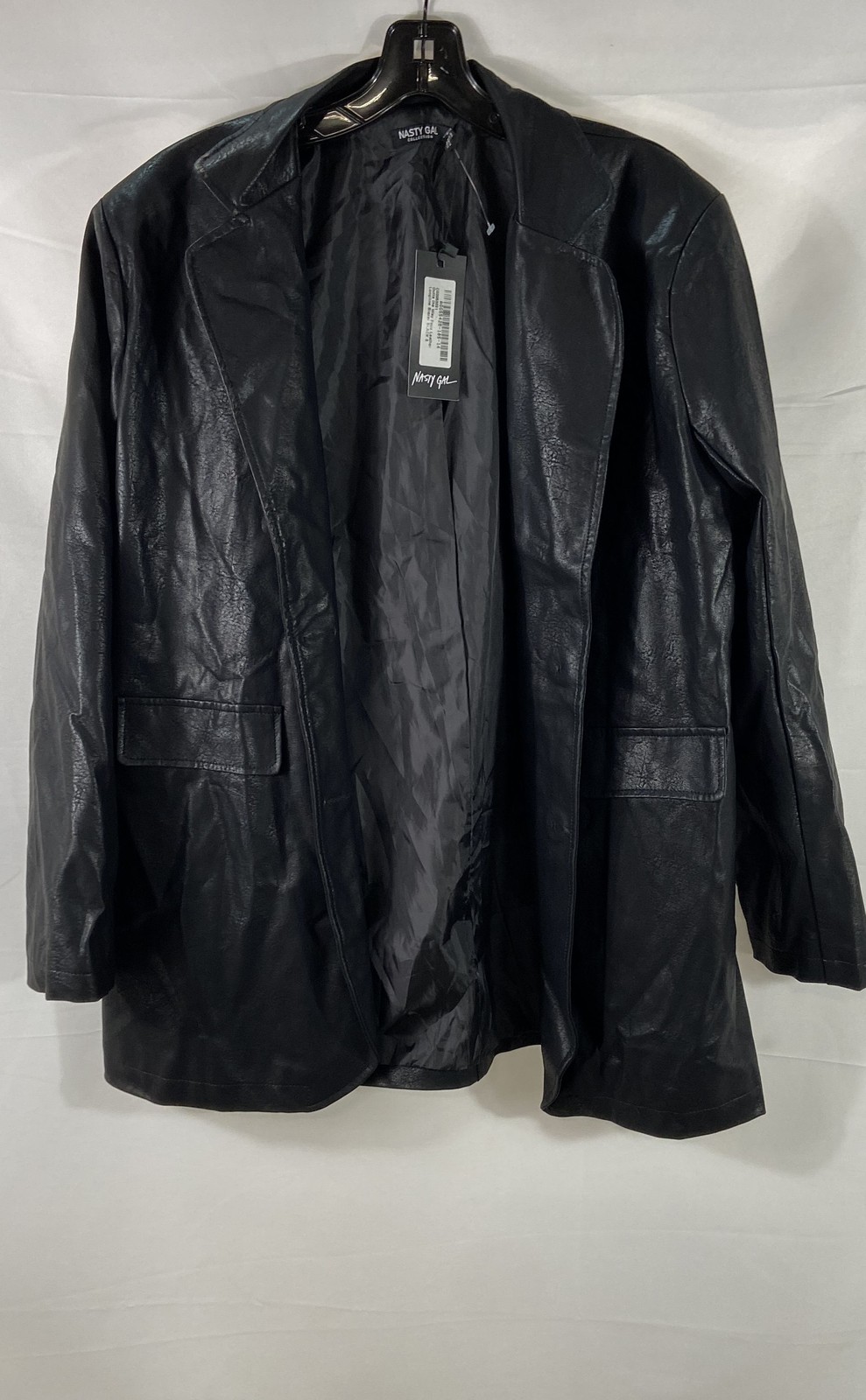 Nasty Gal Women\'s Outta the Way Faux Leather Longline Blazer Jacket Black Sz 2