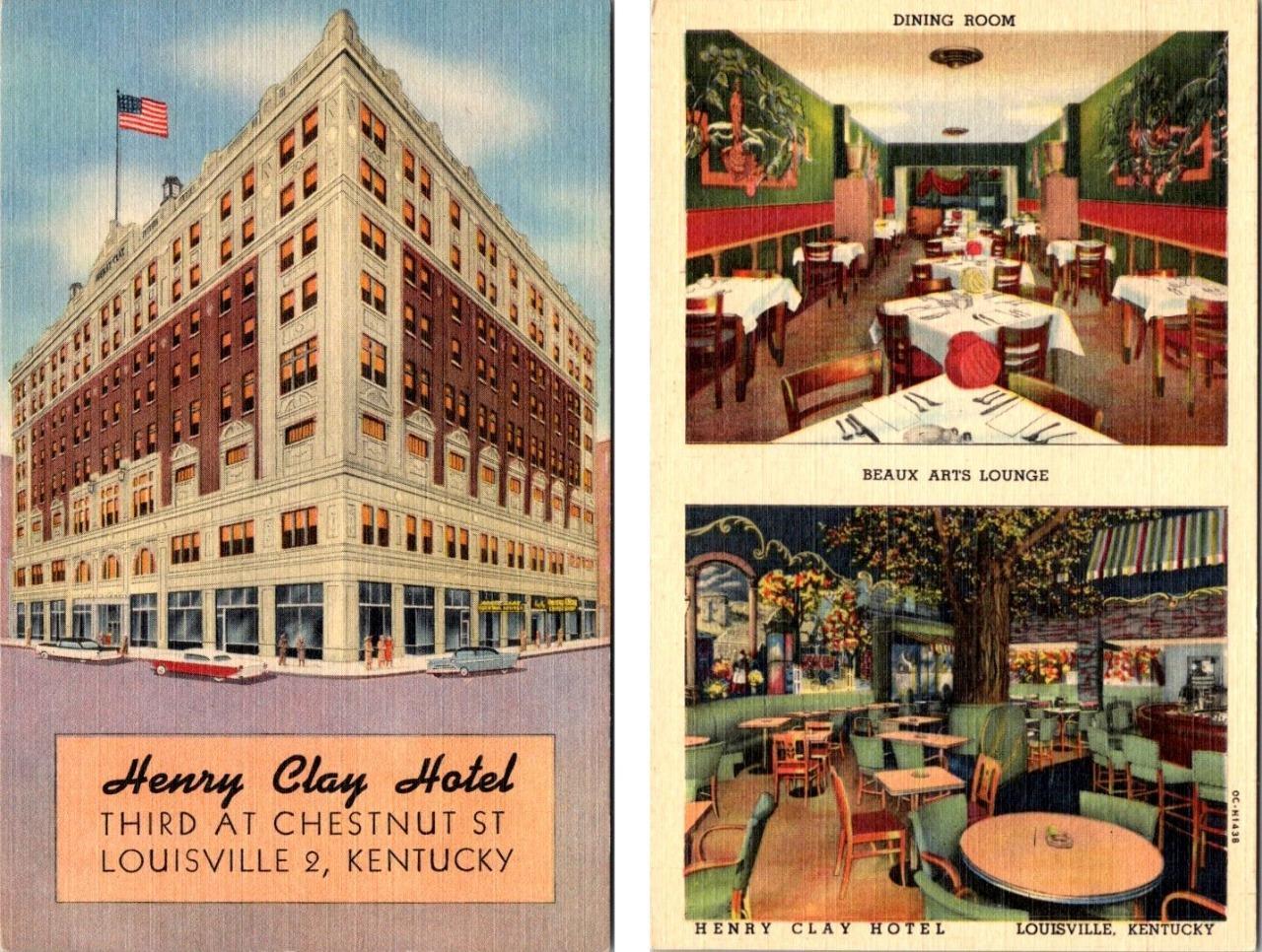 2~ca1940\'s Postcards Louisville, KY Kentucky HENRY CLAY HOTEL & RESTAURANT & BAR