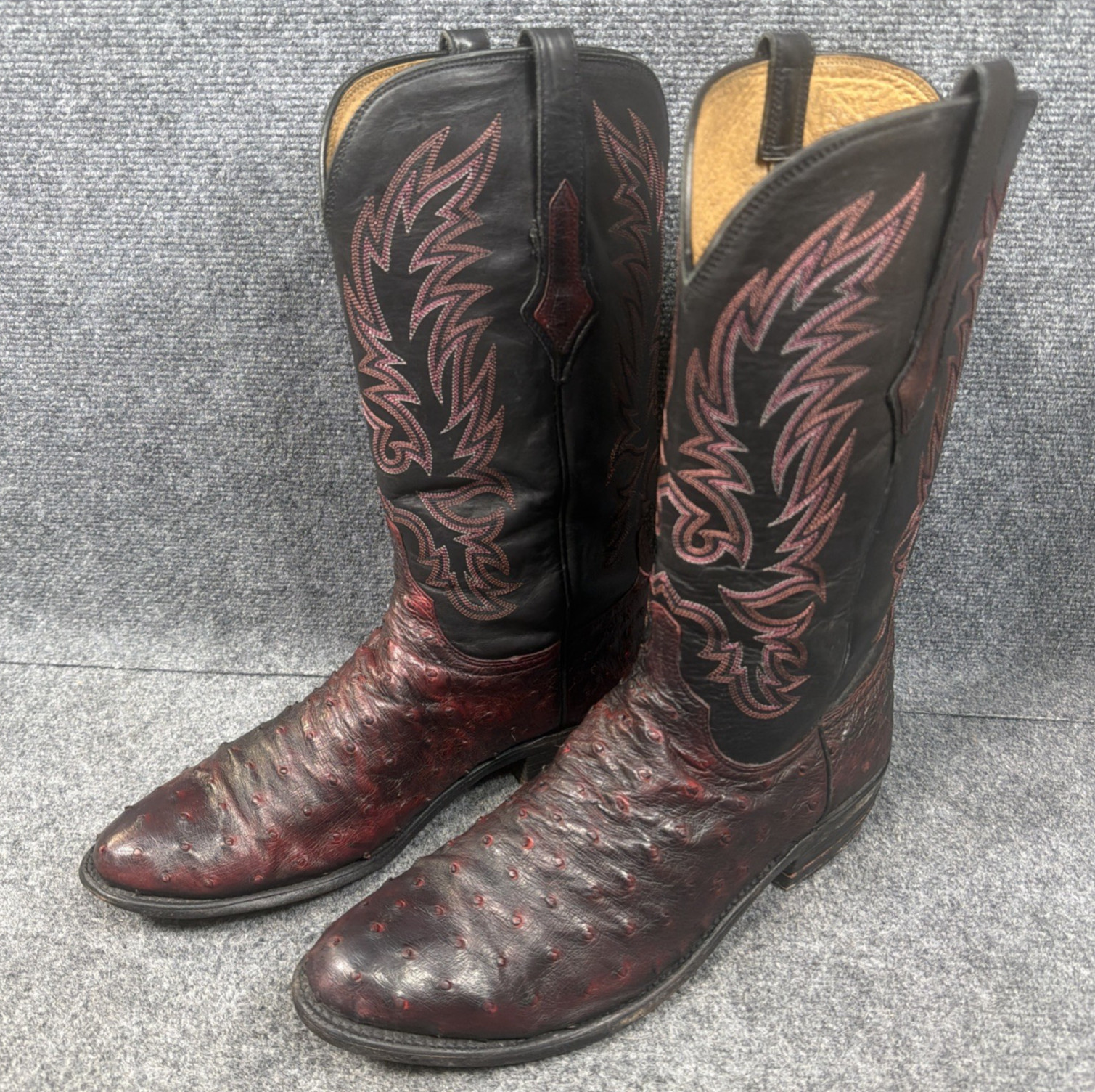 VTG Lucchese Handmade Black Cherry Full Quill Ostrich Men Size 11D *NEED RESOLE* VTG Lucchese Handmade Black Cherry Full Quill Ostrich Men Size 11D *NEED RESOLE*