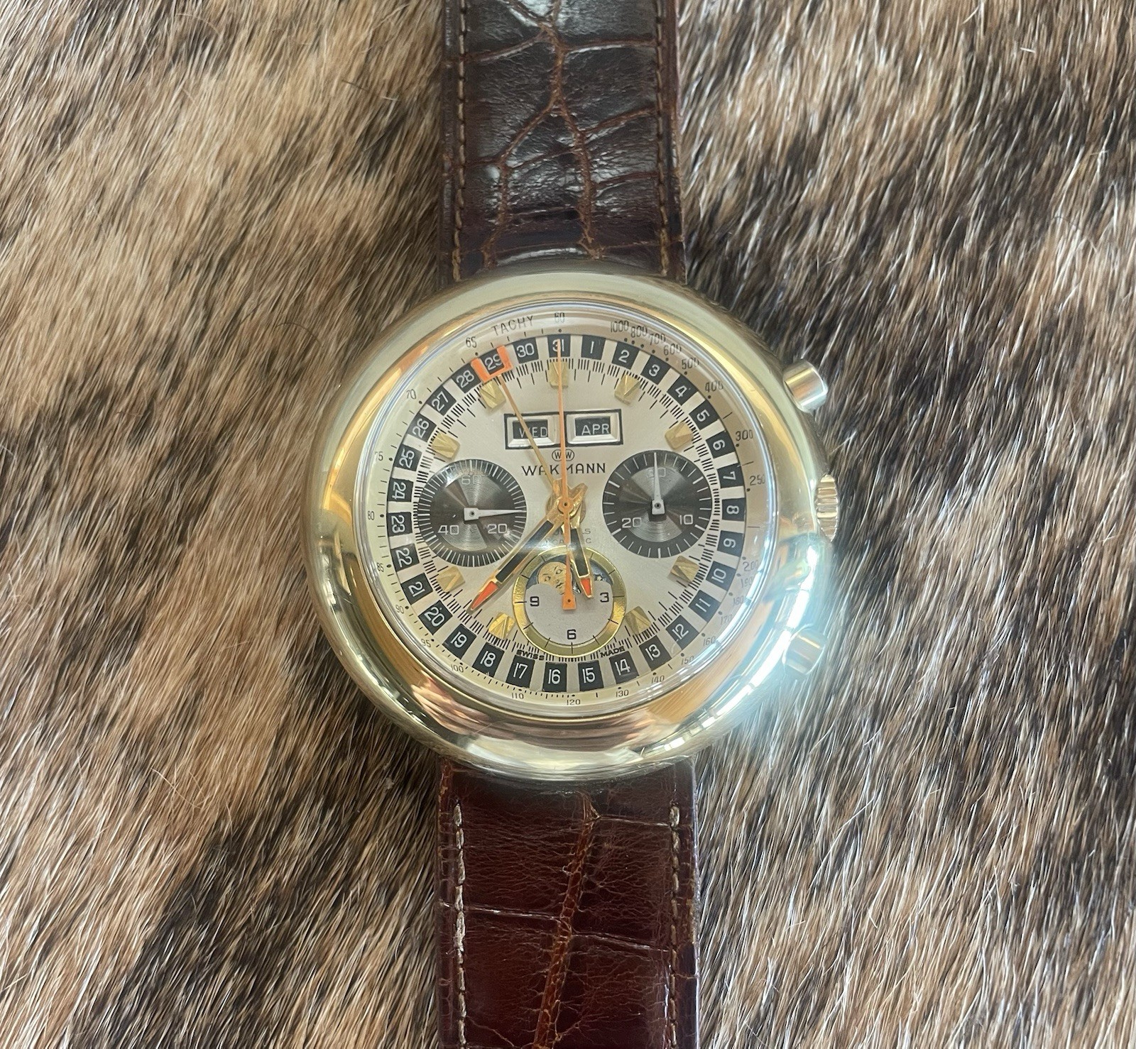 Vintage 60’s Wakmann Valjoux 88 Moonphase Chronograph Jules Jurgensen + NOS Case