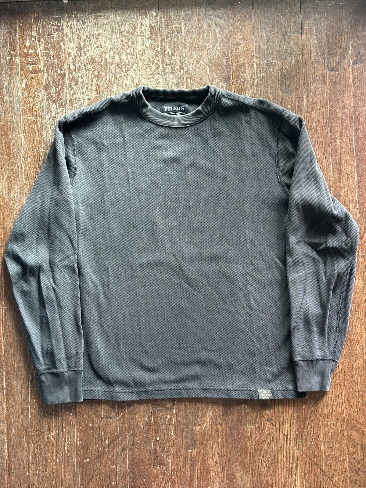 Filson Waffle Knit Thermal Crewneck Sweatshirt Black Mens Medium Cotton Peru Filson Waffle Knit Thermal Crewneck Sweatshirt Black Mens Medium Cotton Peru