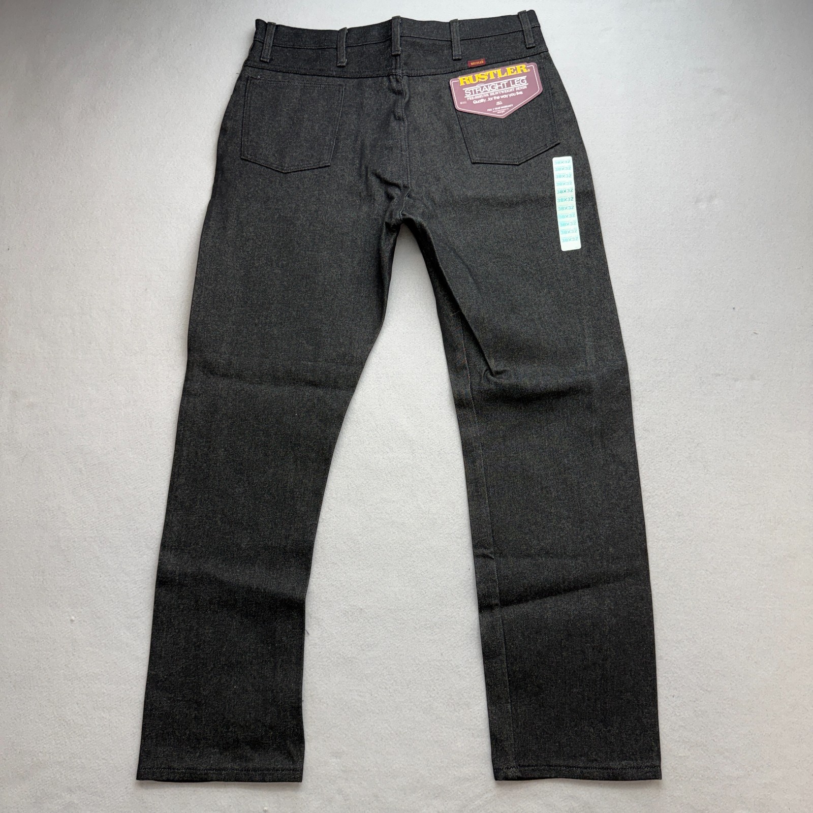NWT Vintage Rustler Straight Leg Jeans Mens 38x32 (36x33) Black Denim Deadstock