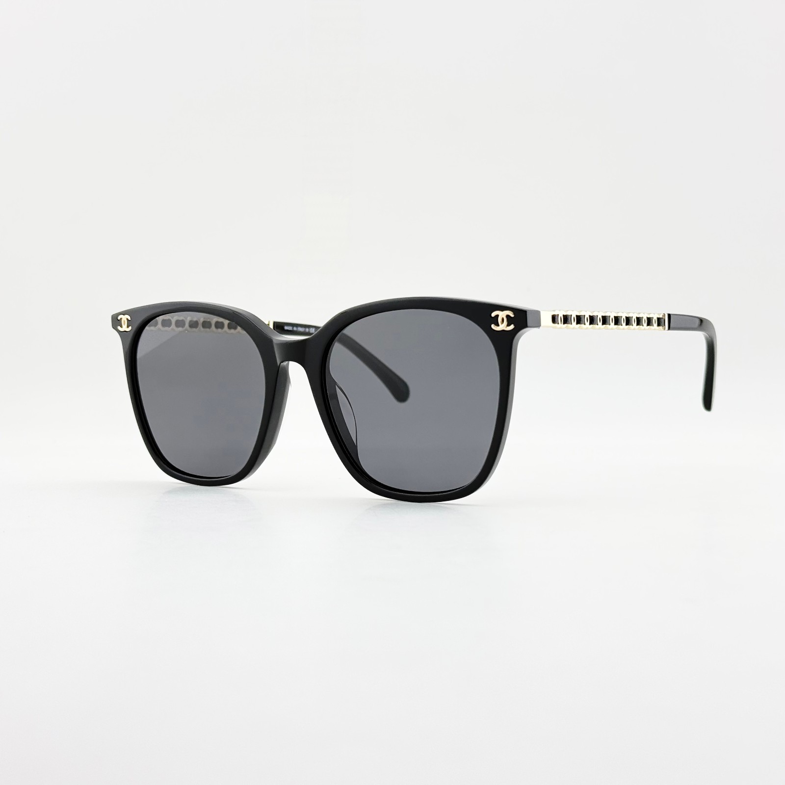 CHANEL CH3435 Square Sunglasses Black Gold Frame Grey Lens 54-20-145 New