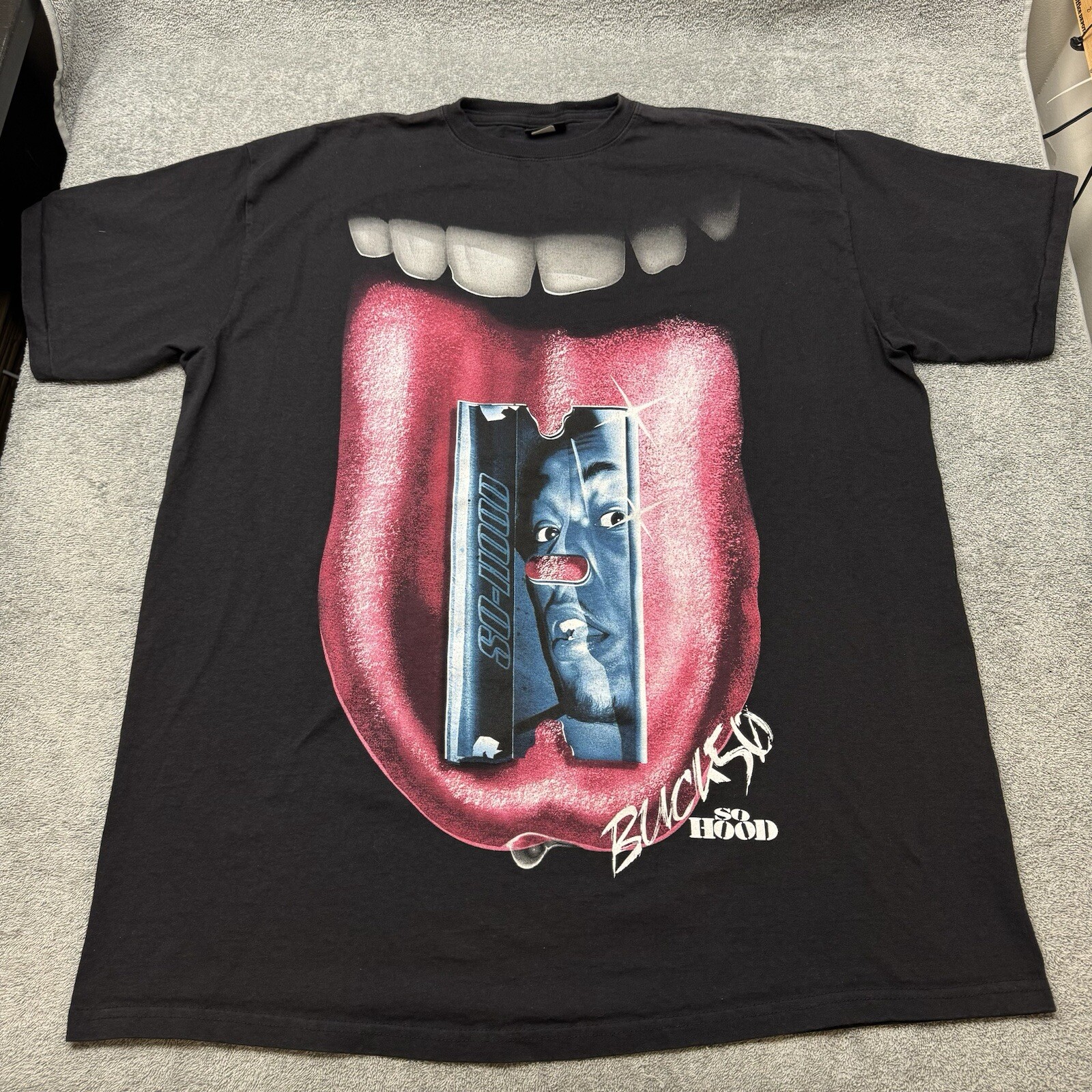 RARE Vintage Buck 50 So Hood Razor Blade Shirt Rap Tee Big Print Changes Tag XL RARE Vintage Buck 50 So Hood Razor Blade Shirt Rap Tee Big Print Changes Tag XL