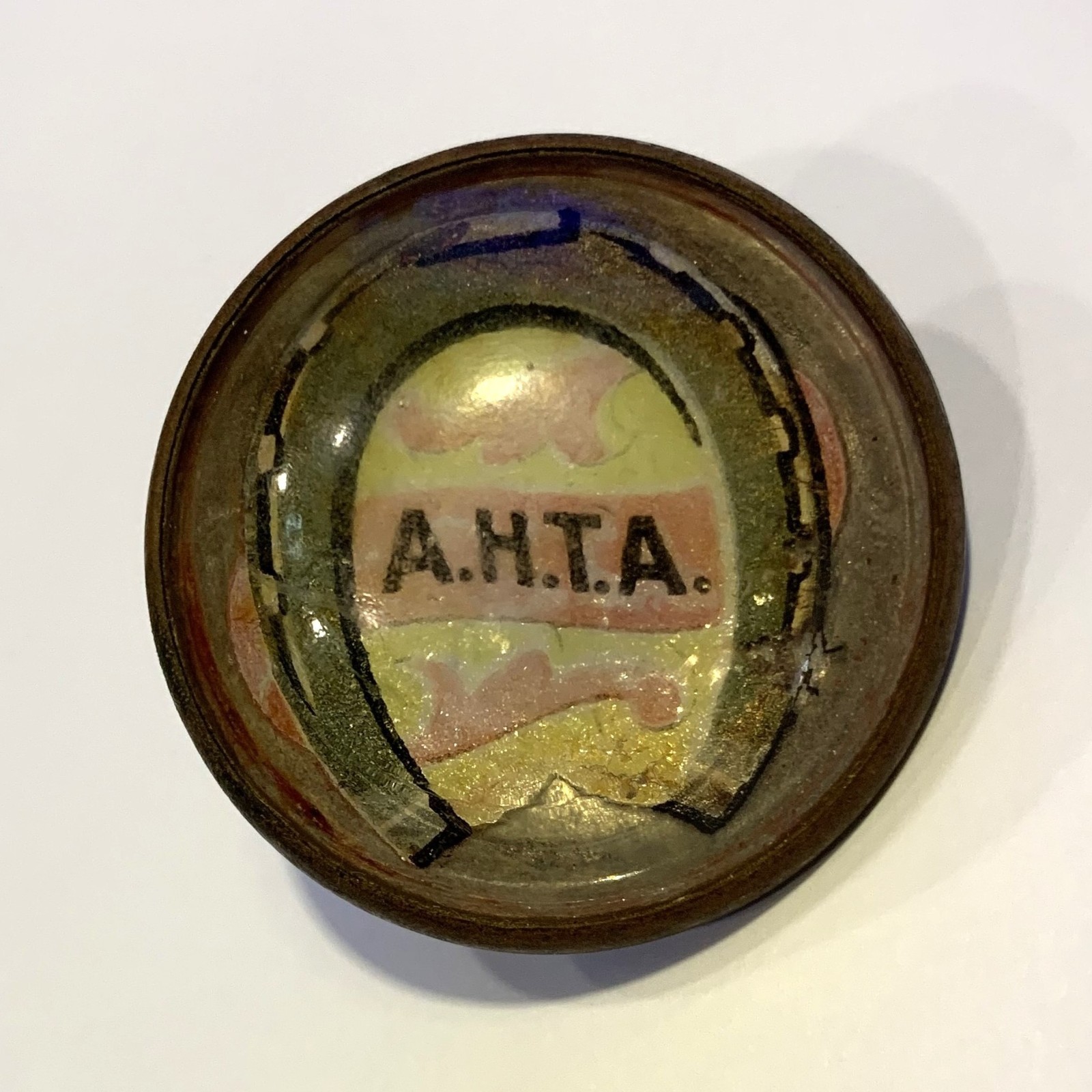 Rare Antique A.H.T.A Anti Horse Thief Association Glass Bridle Rosette Rare Antique A.H.T.A Anti Horse Thief Association Glass Bridle Rosette