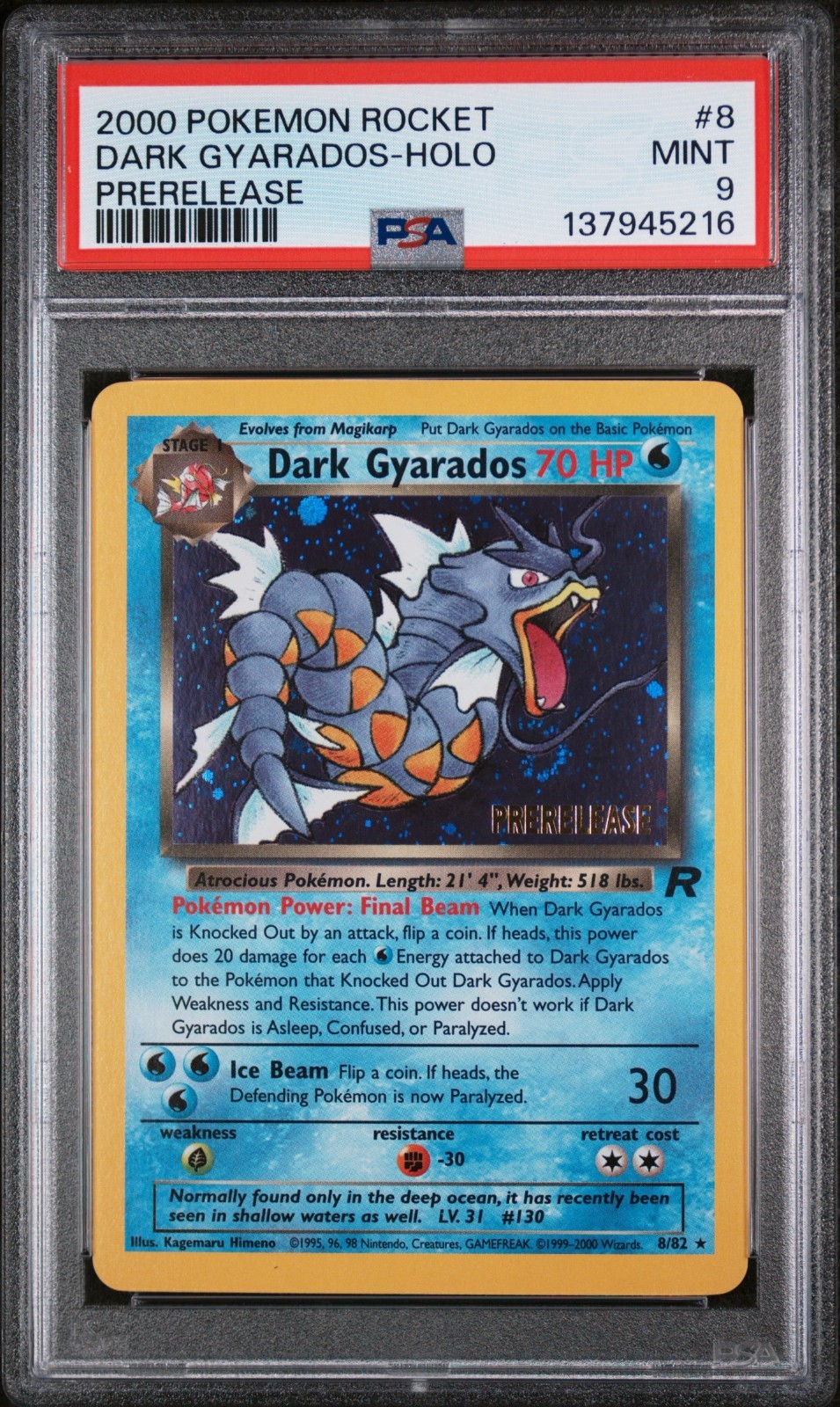 Pokemon Team Rocket Dark Gyarados #8 Prerelease Holo PSA 9 THICK SWIRL NEW CERT Pokemon Team Rocket Dark Gyarados #8 Prerelease Holo PSA 9 THICK SWIRL NEW CERT