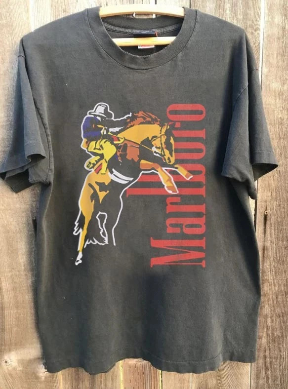 Marlboro Cowboy Wild West Vintage 90s Charcoal Unisex T Shirt S-5XL