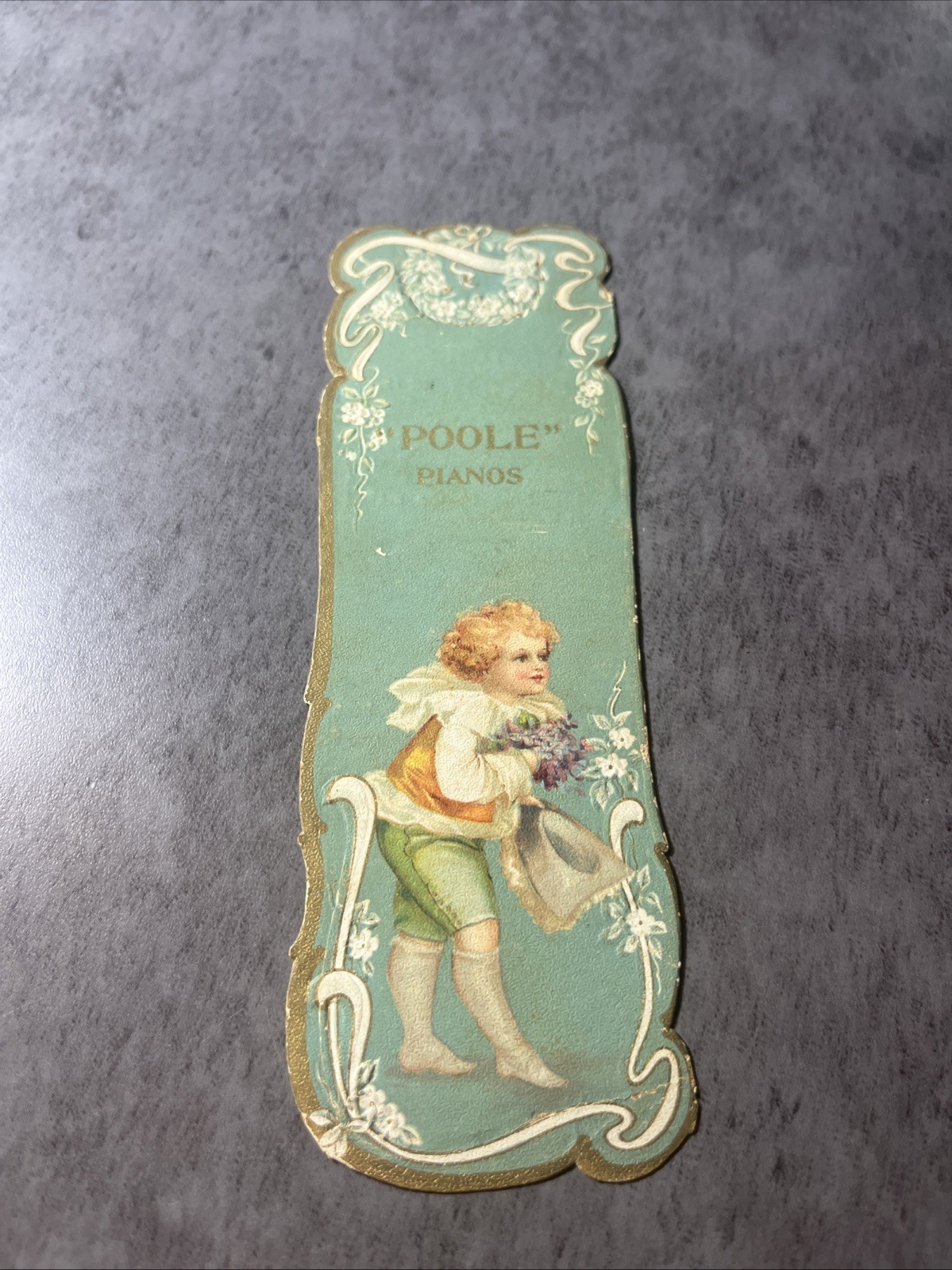 1900’s Antique Victorian Bookmark Poole Pianos Boston Massachusetts Trade Card