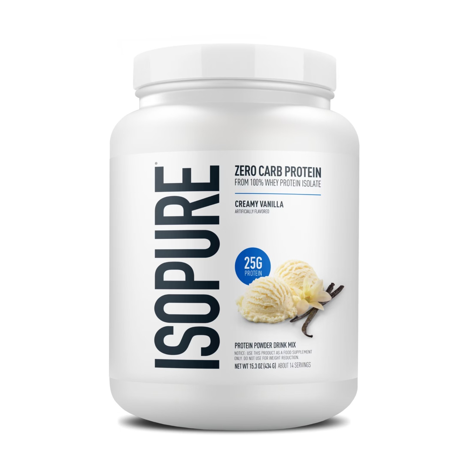 Isopure Zero Carb 100% Pure Whey Isolate Protein Powder, Creamy Vanilla, 15.3 oz