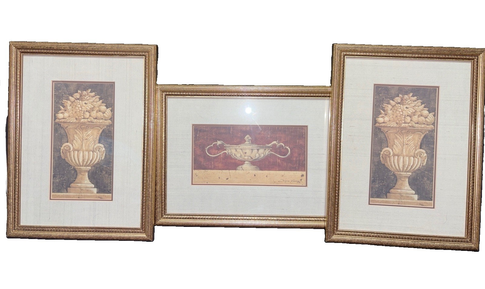 3 VINTAGE Jacques Lamy Signed Framed Urns with fruit