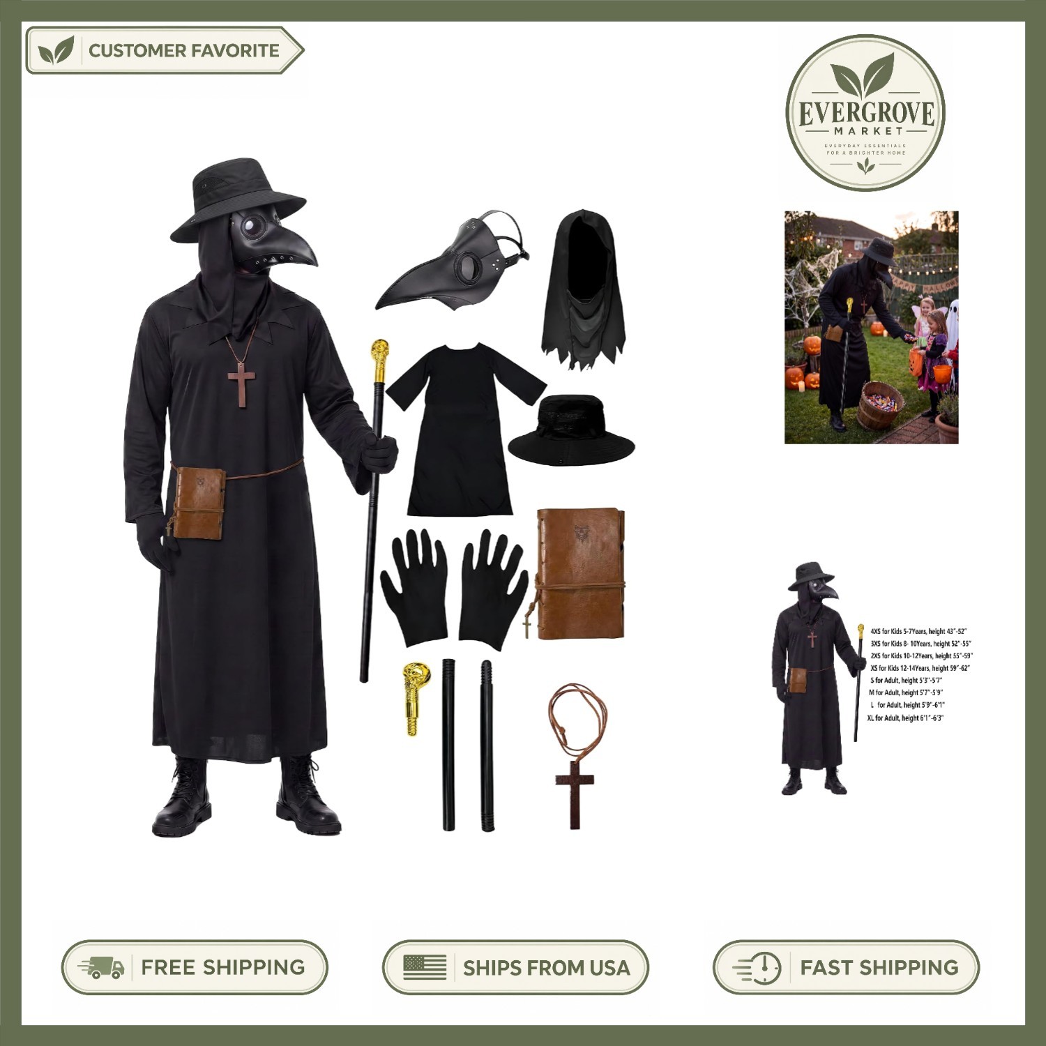 Men's XL Plague Doctor Horror Costume - Steampunk Style for Halloween Parties