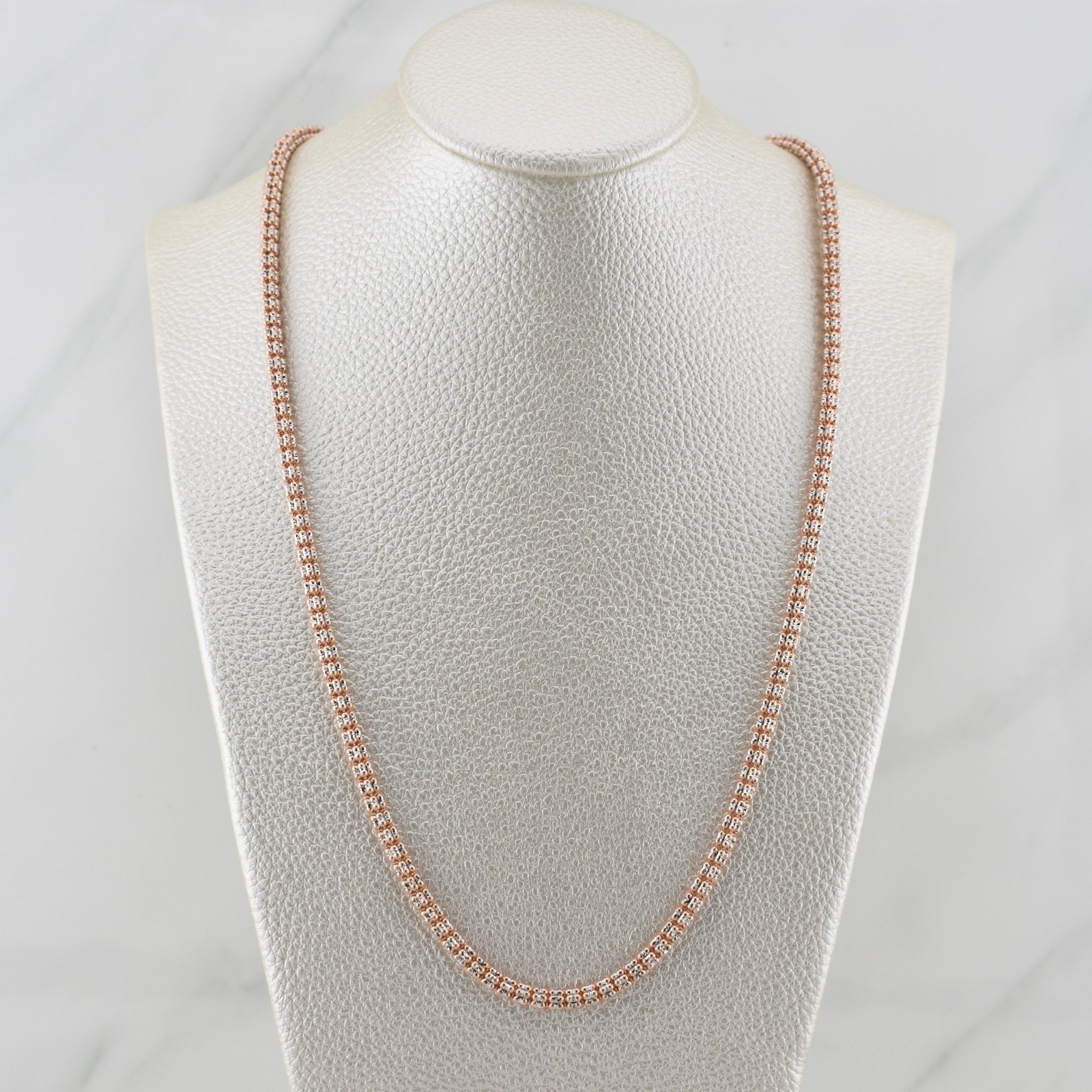 4mm 14k Rose Gold Diamond-Cut Ice Link Chain Sterling Silver 925 Italy