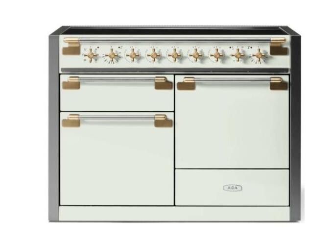 AGA Elise AEL481INABWHT 48 Inch Free Standing Induction Range,White/Brass AGA Elise AEL481INABWHT 48 Inch Free Standing Induction Range,White/Brass