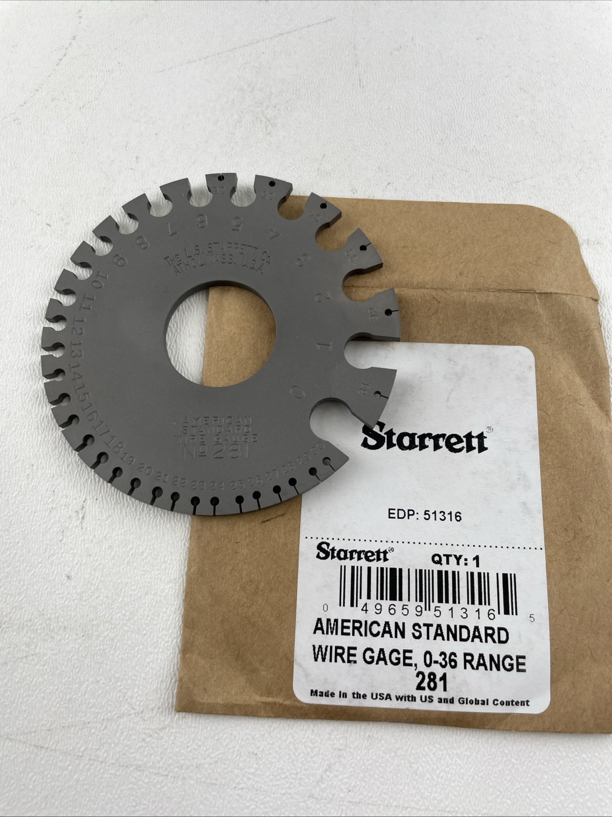 NOS Starrett American Standard Wire Gage NO.281 0-36 Range