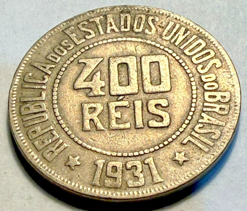 1931 Brazil Brasil 400 Reis Coin VF Condition