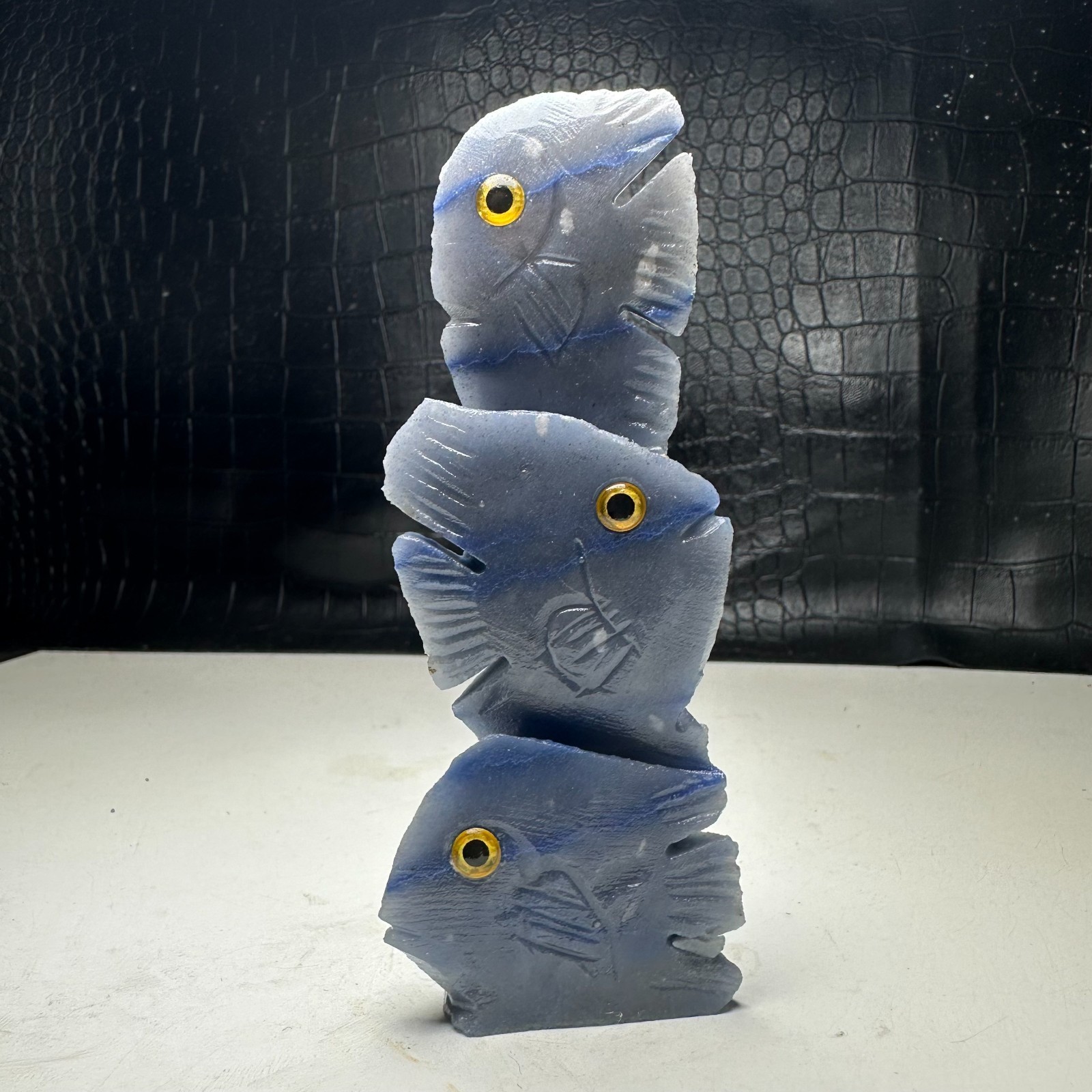 Natural Crystal Mineral Specimen. Blue Dongling jade. Hand-carved FISH.Gift.BU
