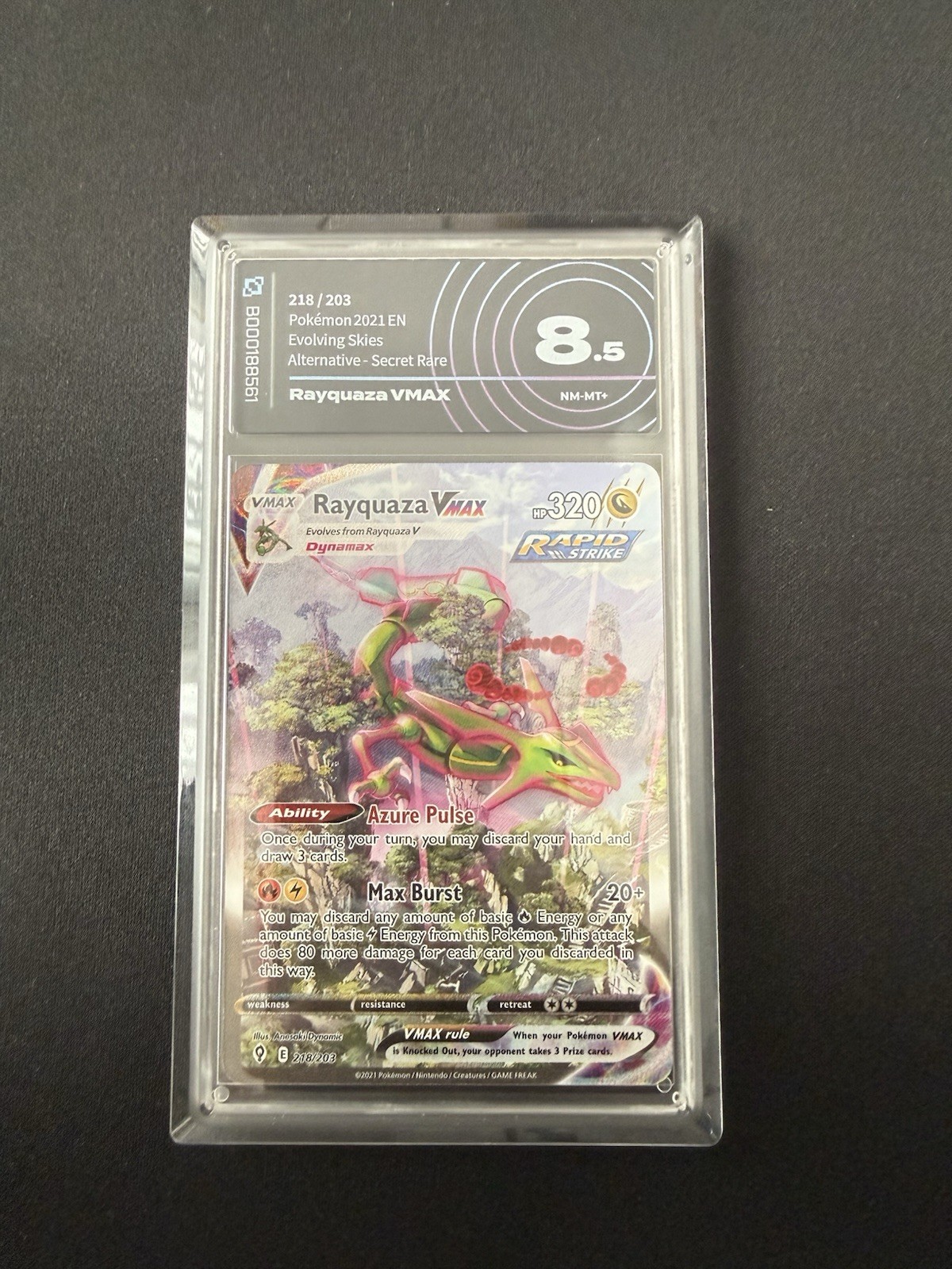 Rayquaza VMAX 218/203 2021 Evolving Skies Alt Art Secret Rare EN AI 8.5 Rayquaza VMAX 218/203 2021 Evolving Skies Alt Art Secret Rare EN AI 8.5