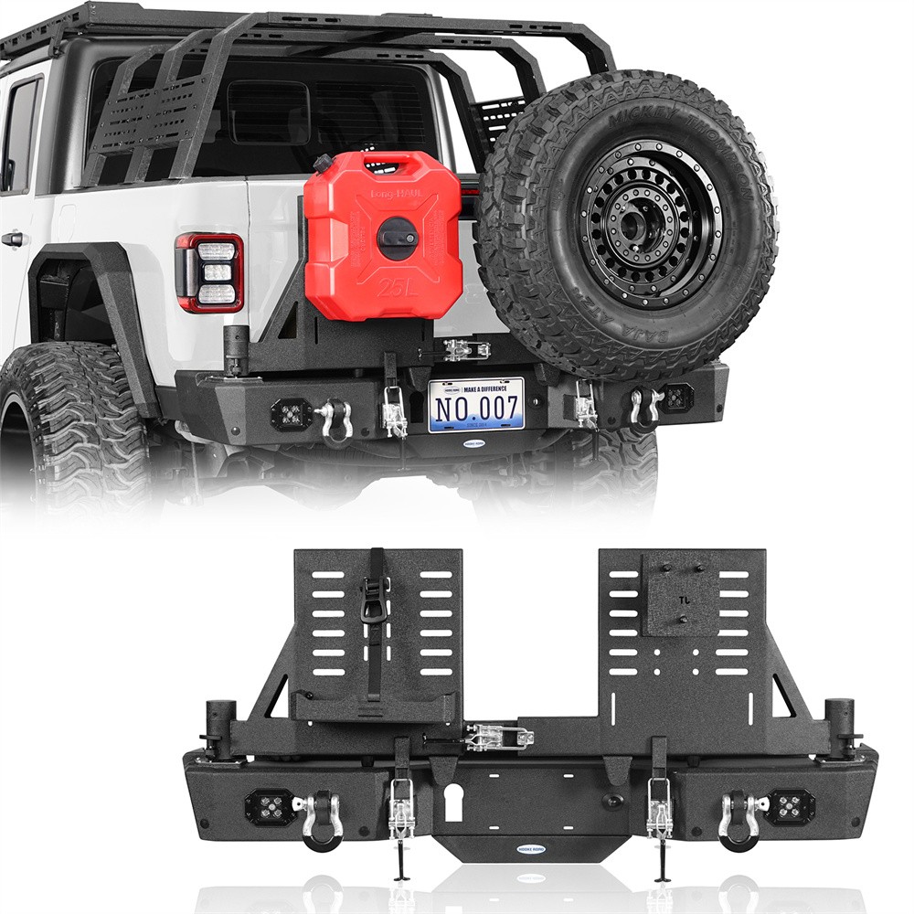 Fit 2020-2026 Jeep Gladiator JT Off-Road Steel Rear Bumper w/ Spare Tire Carrier Fit 2020-2026 Jeep Gladiator JT Off-Road Steel Rear Bumper w/ Spare Tire Carrier