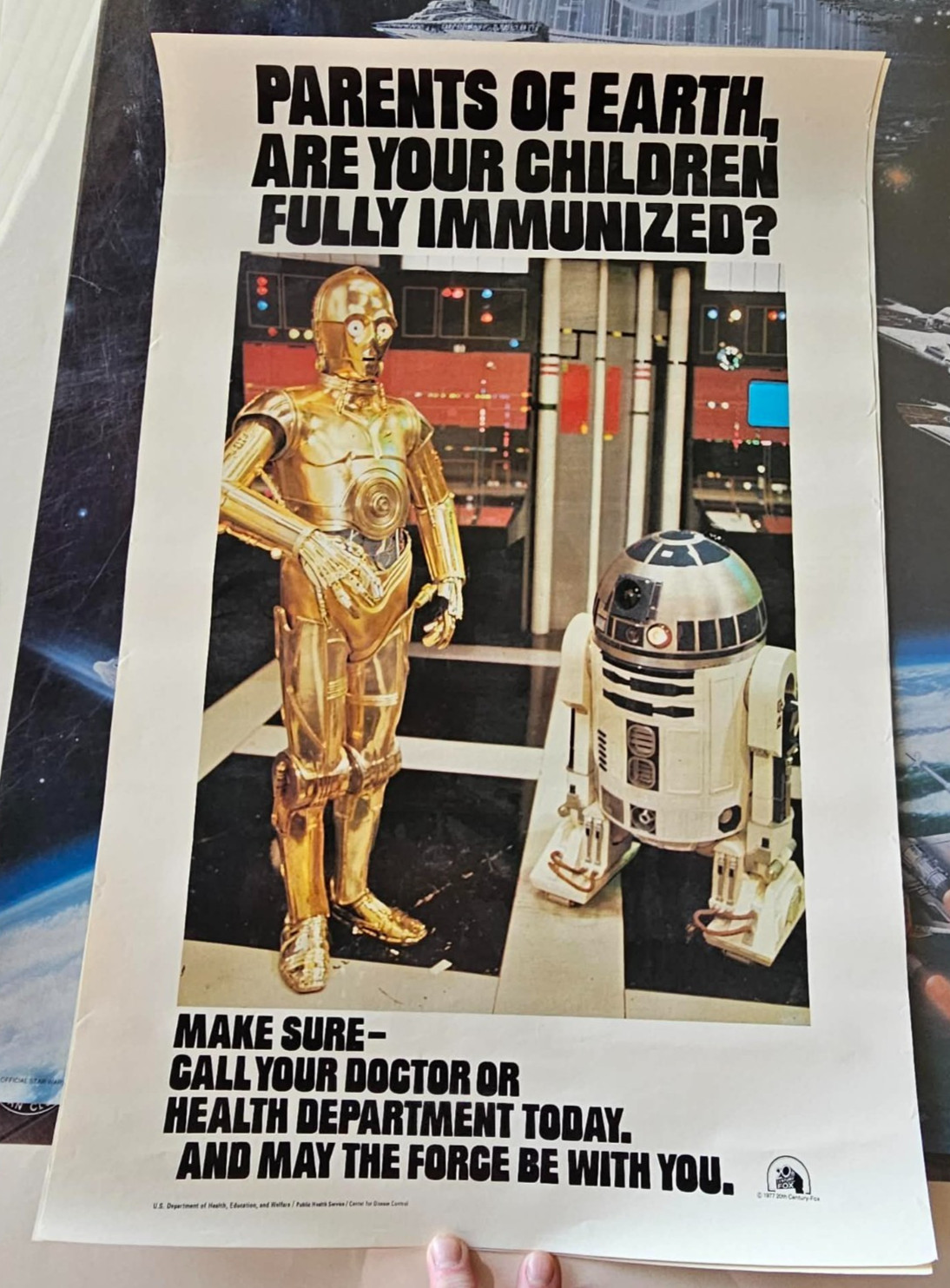 Vintage 1977 Star Wars C-3PO R2-D2 Childhood Immunization CDC Public Poster 22\