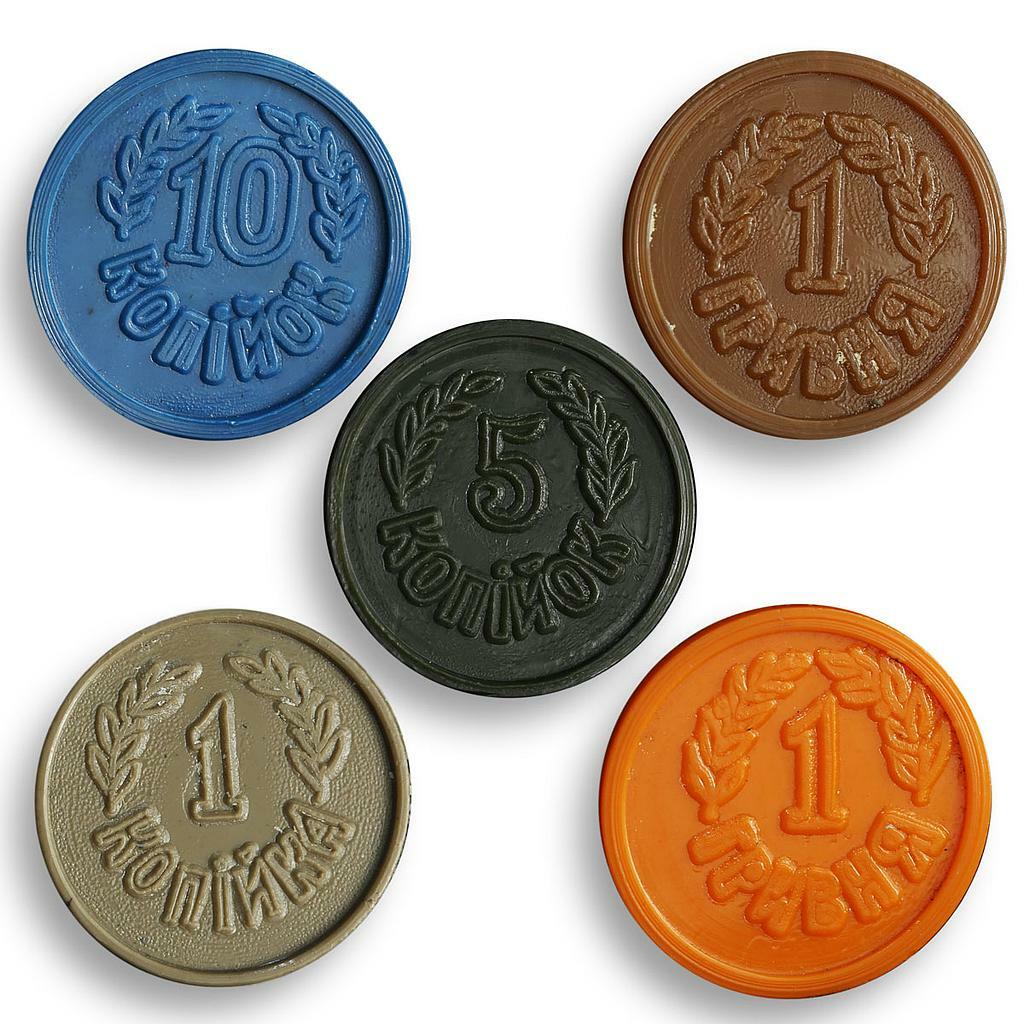 Ukraine 1 5 10 kopeck 1 hryvna Severyanka Factory set of trade tokens 1990s Ukraine 1 5 10 kopeck 1 hryvna Severyanka Factory set of trade tokens 1990s