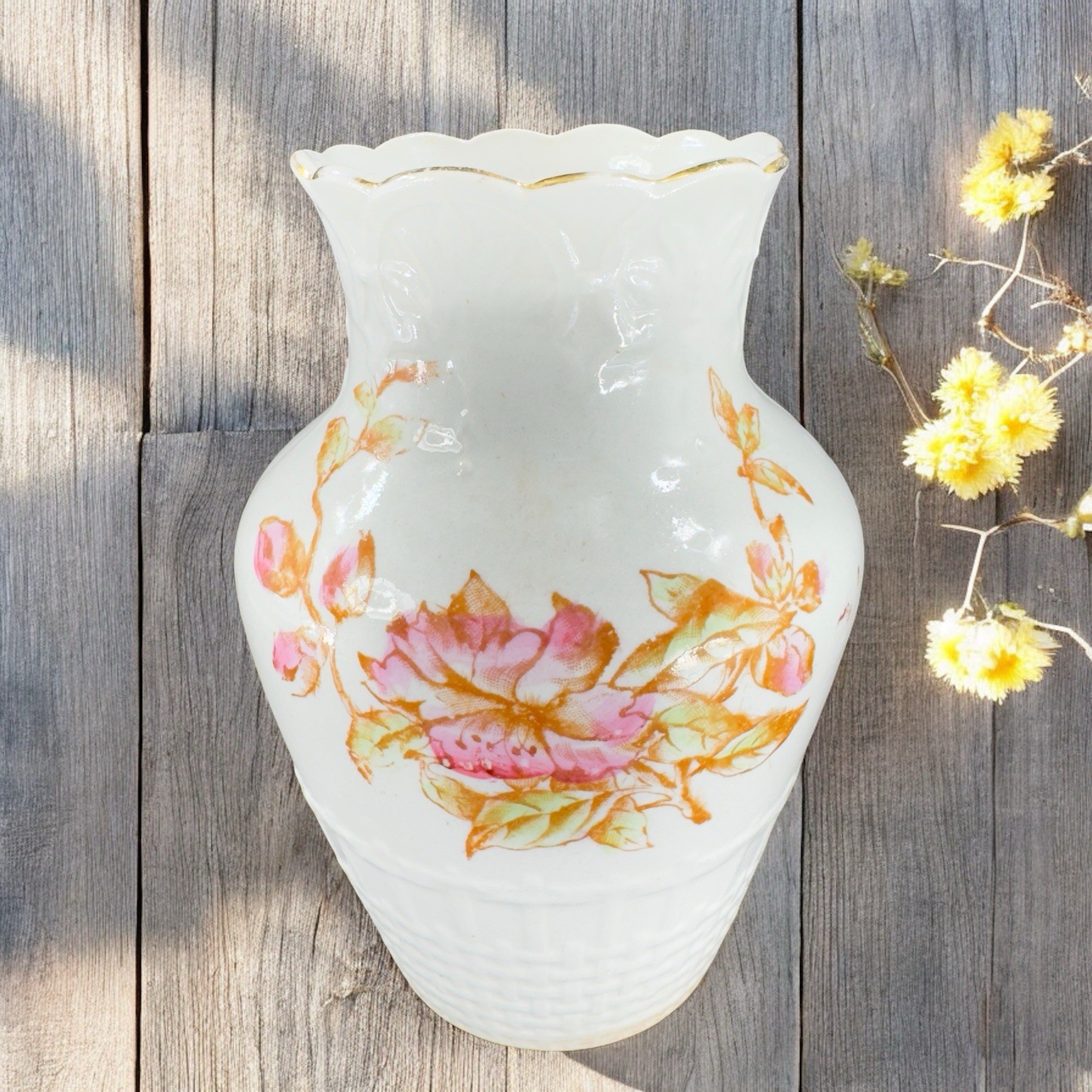 Antique Imperial Porcelain Warranted Vase Vessel Painted Flower Pattern Vintage
