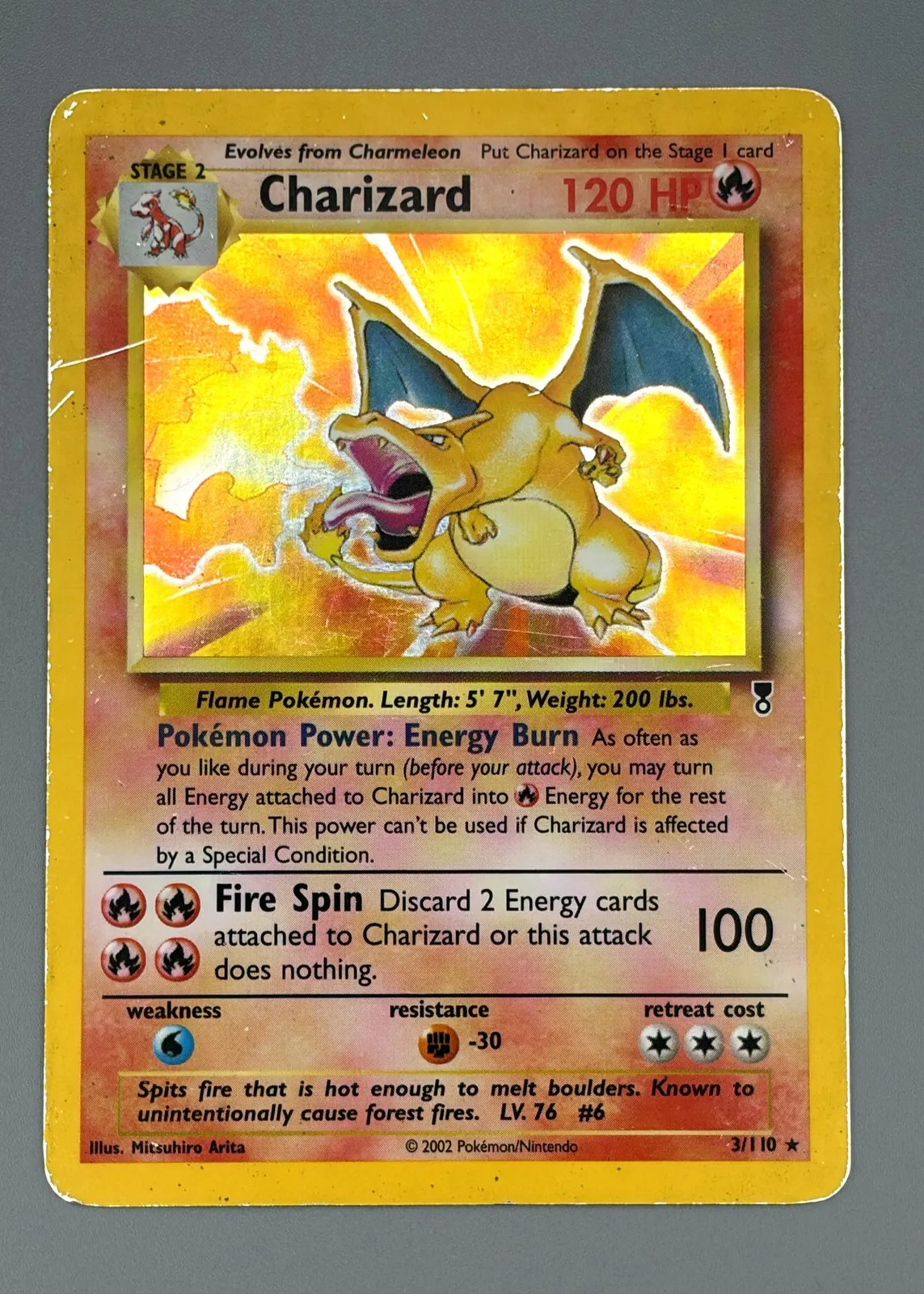 2002 Pokemon Legendary Collection Charizard 3/110 Holo Rare Vintage HP Played 2002 Pokemon Legendary Collection Charizard 3/110 Holo Rare Vintage HP Played