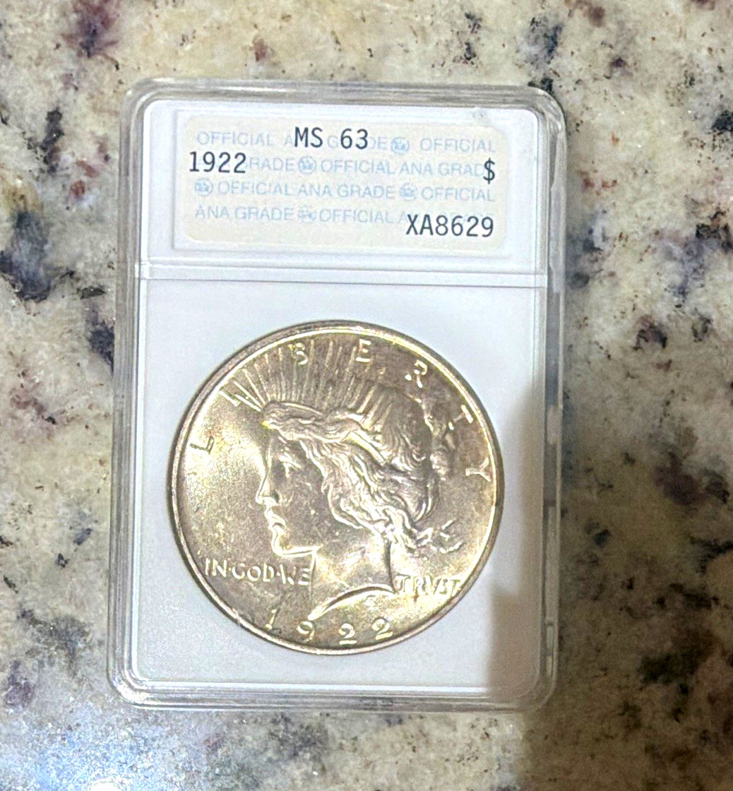 1922 Peace Silver Dollar $1 - ANACS MS63 - Vintage Soapbox - Gold QA Genie Lamp