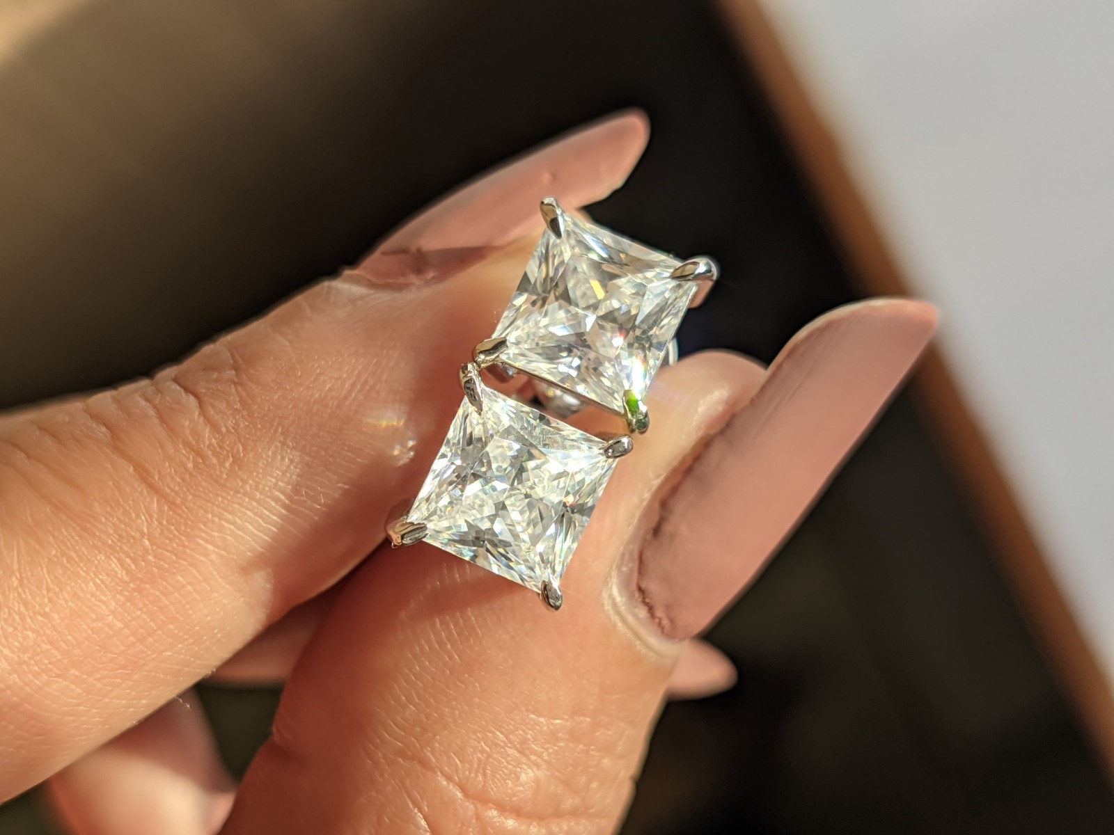 1 Ct Princess E/VVS Lab Created Grown Diamond Earrings Real 14K White Gold Screw 1 Ct Princess E/VVS Lab Created Grown Diamond Earrings Real 14K White Gold Screw