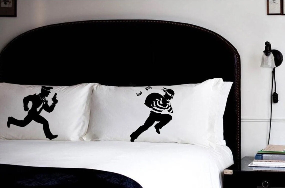 Cops and Robbers Police Pillow Case Set TC 220 Cotton Pillow Covers tag game