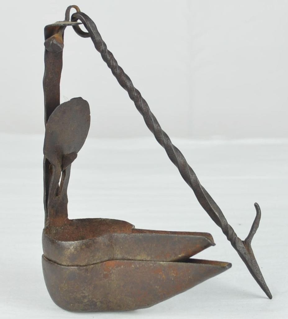 ANTIQUE PRIMITIVE 1800\'s DOUBLE CRUISE BETTY GREASE WHALE OIL HANGING LAMP
