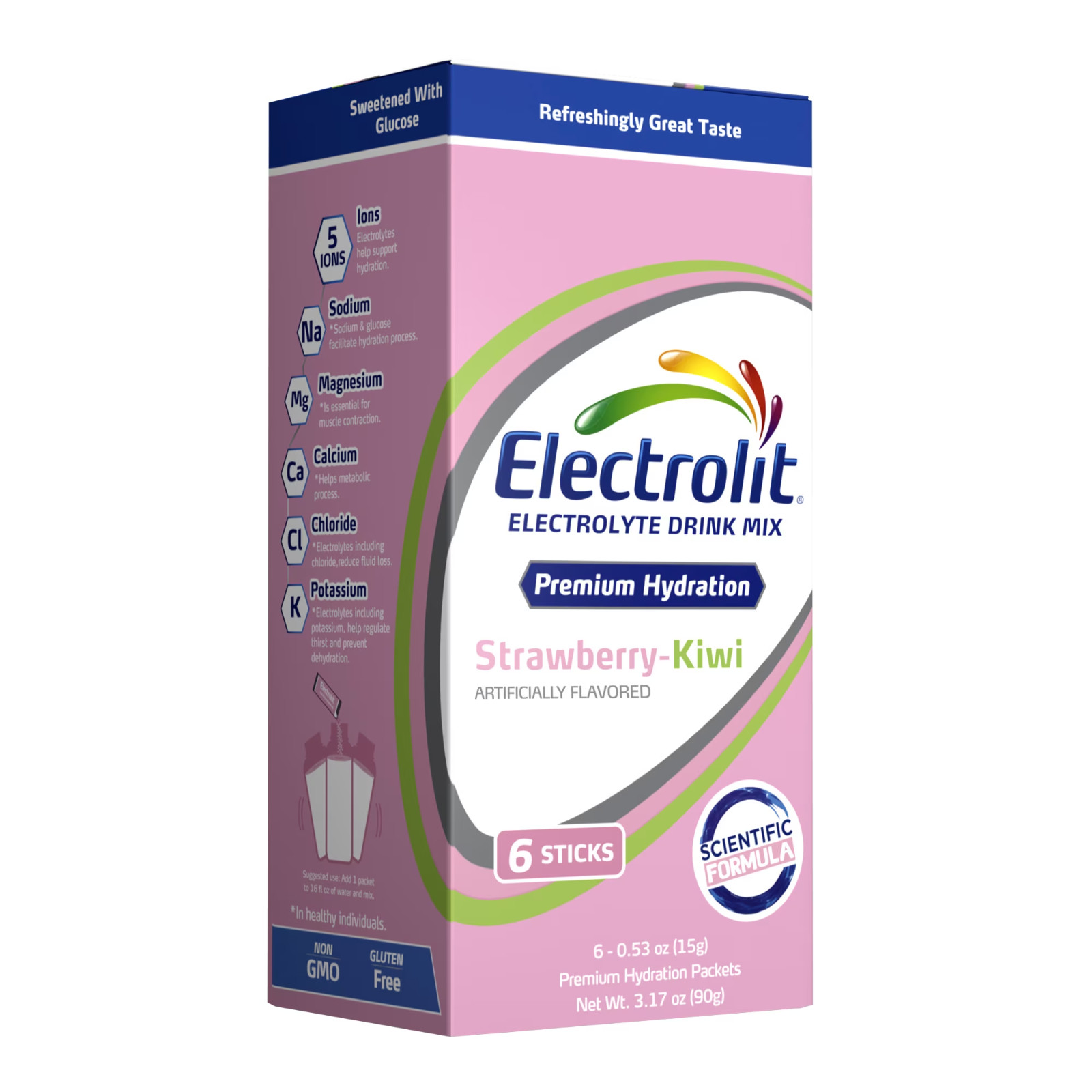 Electrolit Electrolyte Hydration Powder Drink Mix, Strawberry-Kiwi, 0.53 oz, 6 C Electrolit Electrolyte Hydration Powder Drink Mix, Strawberry-Kiwi, 0.53 oz, 6 C