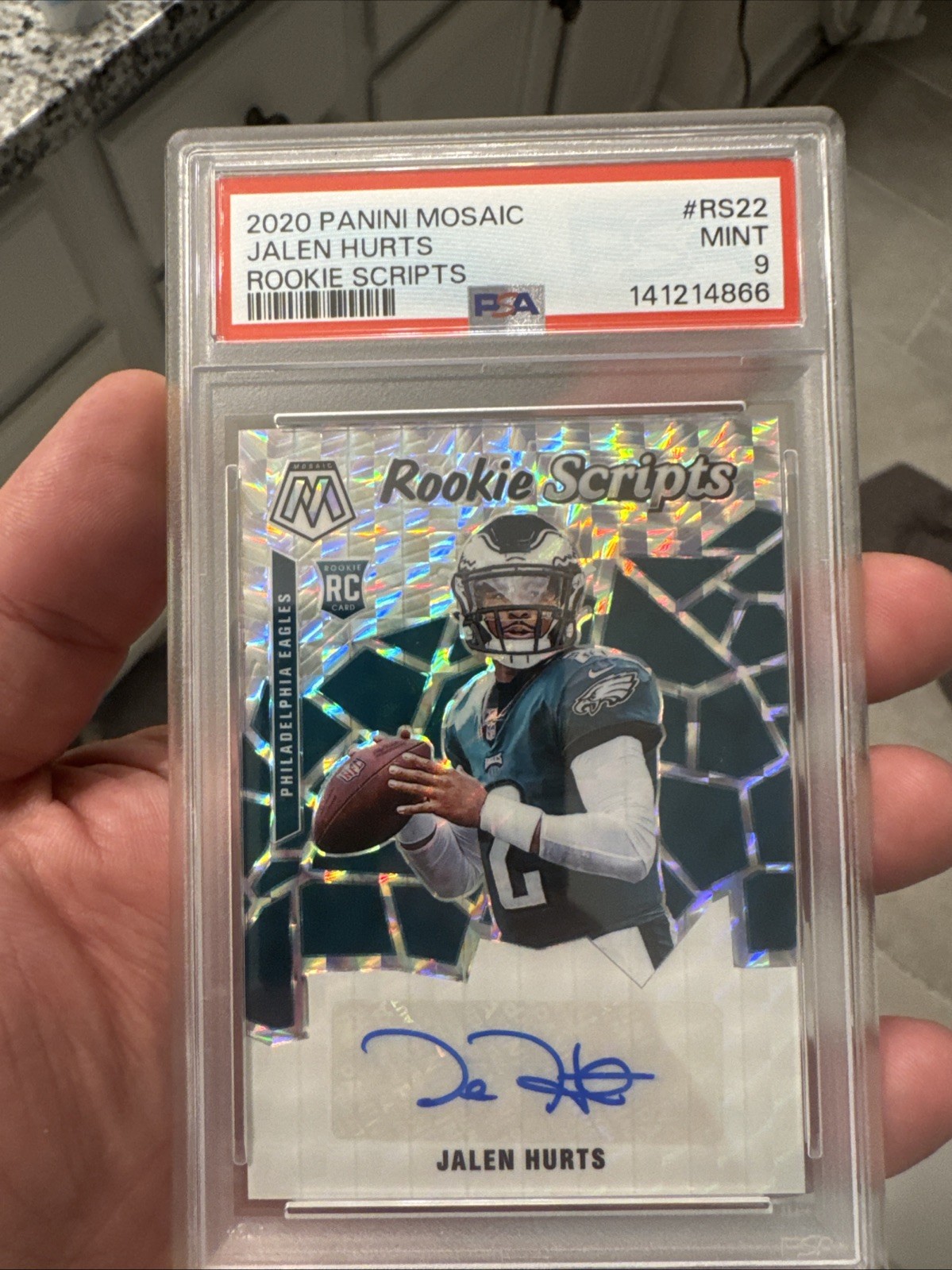 2020 Panini Mosaic - Rookie Scripts Jalen Hurts #RS22 (AU, RC) PSA 9 2020 Panini Mosaic - Rookie Scripts Jalen Hurts #RS22 (AU, RC) PSA 9