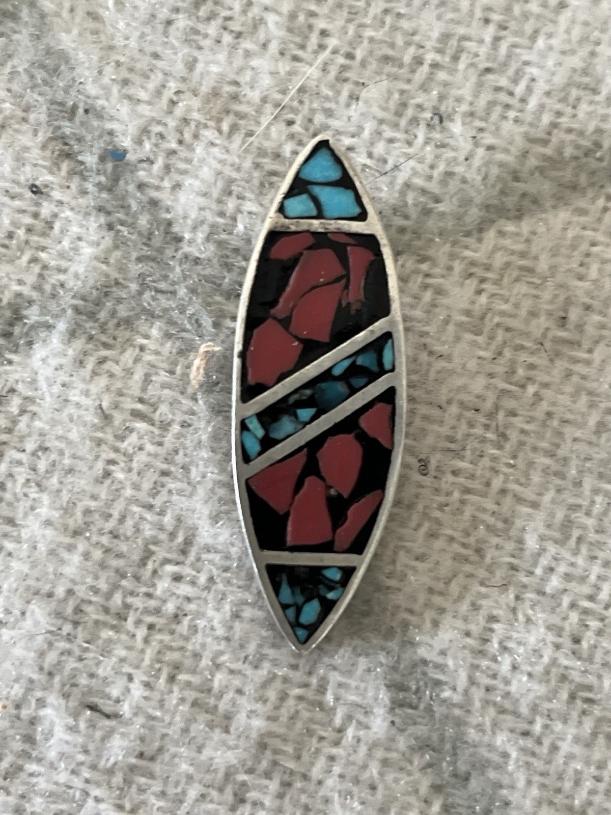 Vintage Native American Sterling Silver Pendant Inlay Turq And Red Coral Vintage Native American Sterling Silver Pendant Inlay Turq And Red Coral