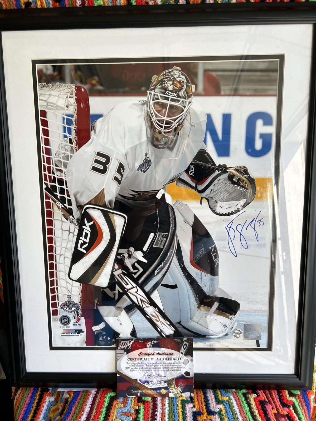 JEAN-SEBASTIEN GIGUERE Signed 16x20 PhotoFile 2007 Stanley Cup Champs Photo COA JEAN-SEBASTIEN GIGUERE Signed 16x20 PhotoFile 2007 Stanley Cup Champs Photo COA