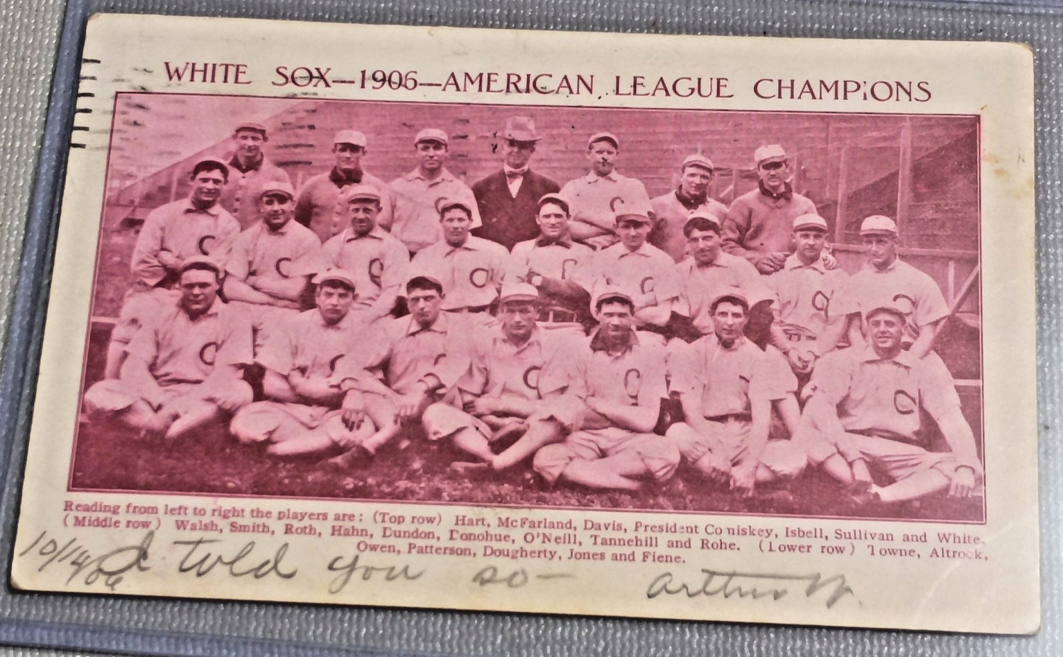1906 CHICAGO WHITE SOX POSTCARD AMERICAN LEAGUE CHAMPIONS TINTED RED 1906 CHICAGO WHITE SOX POSTCARD AMERICAN LEAGUE CHAMPIONS TINTED RED