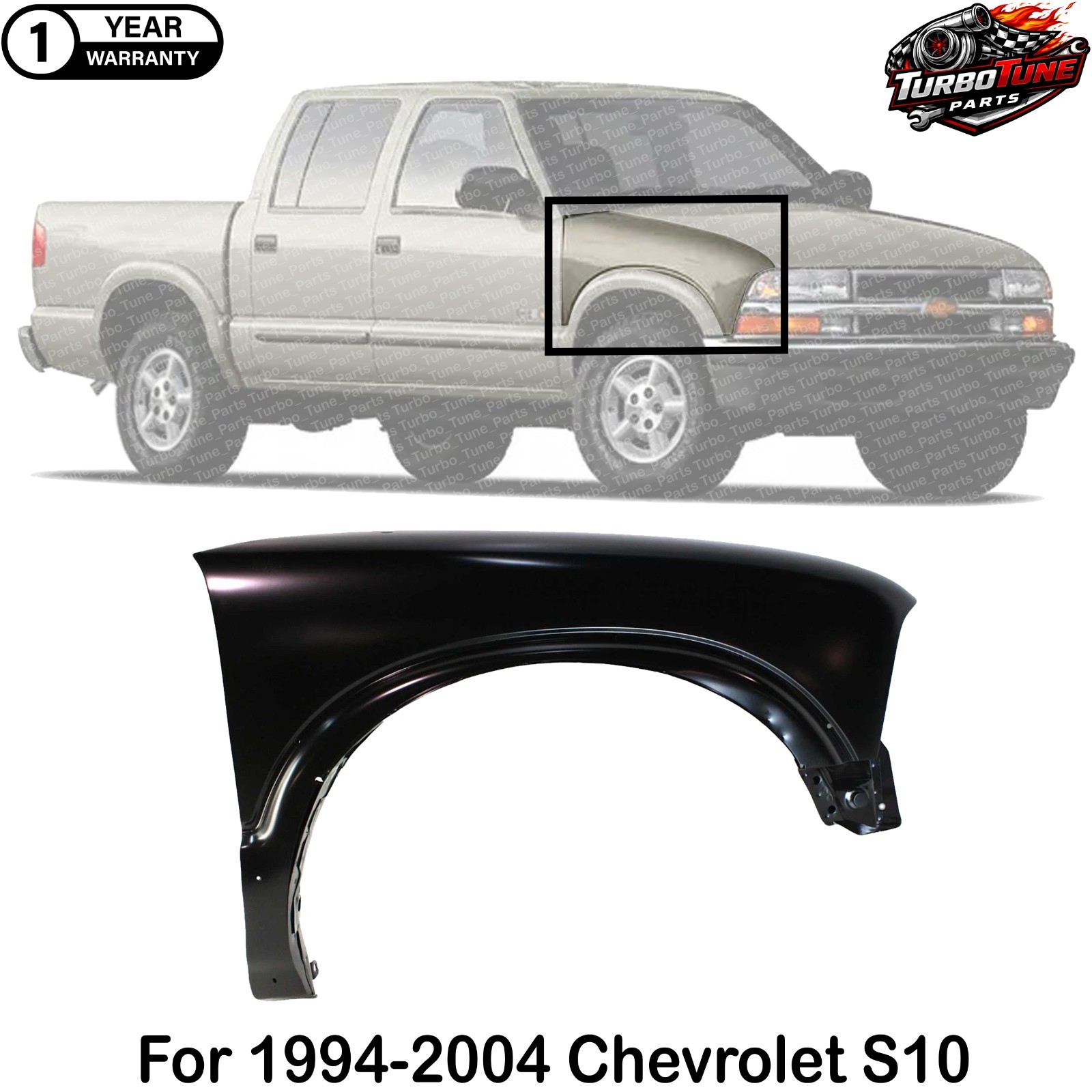 Fender w/ Wide Stance Suspension Front RH For 1994-2004 Chevrolet S10 4WD(ZR2)