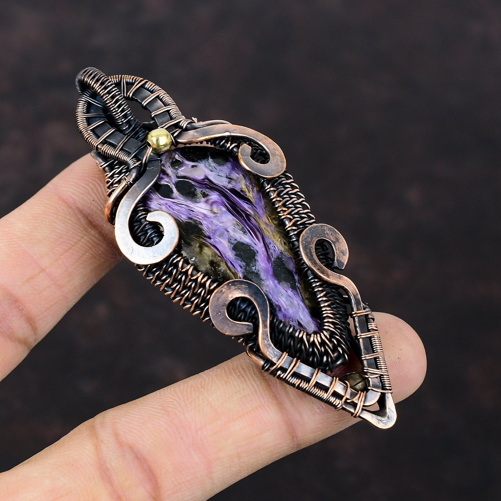 Women Day Sale Russian Charoite Copper Mother Gift Wire Wrapped Pendant 3.23\