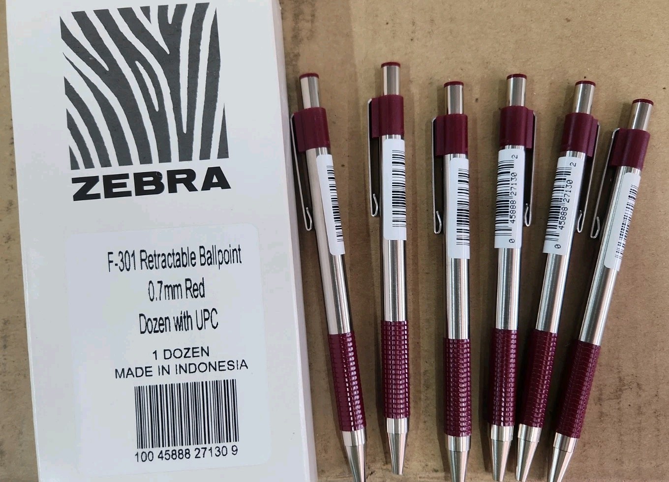 6 Zebra F-301 0.7mm Fine 27130 Red Ink Retractable Ballpoint Pen, Pack of 6 Pens 6 Zebra F-301 0.7mm Fine 27130 Red Ink Retractable Ballpoint Pen, Pack of 6 Pens