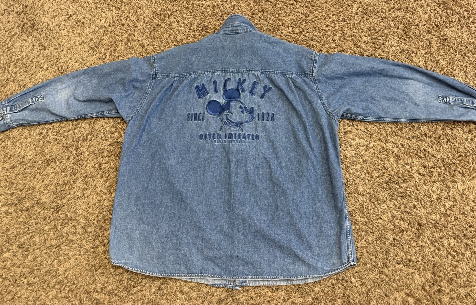 Vintage Disney Mickey Mouse \'Since 1928 Often Imitated\' Embroidered Denim XL